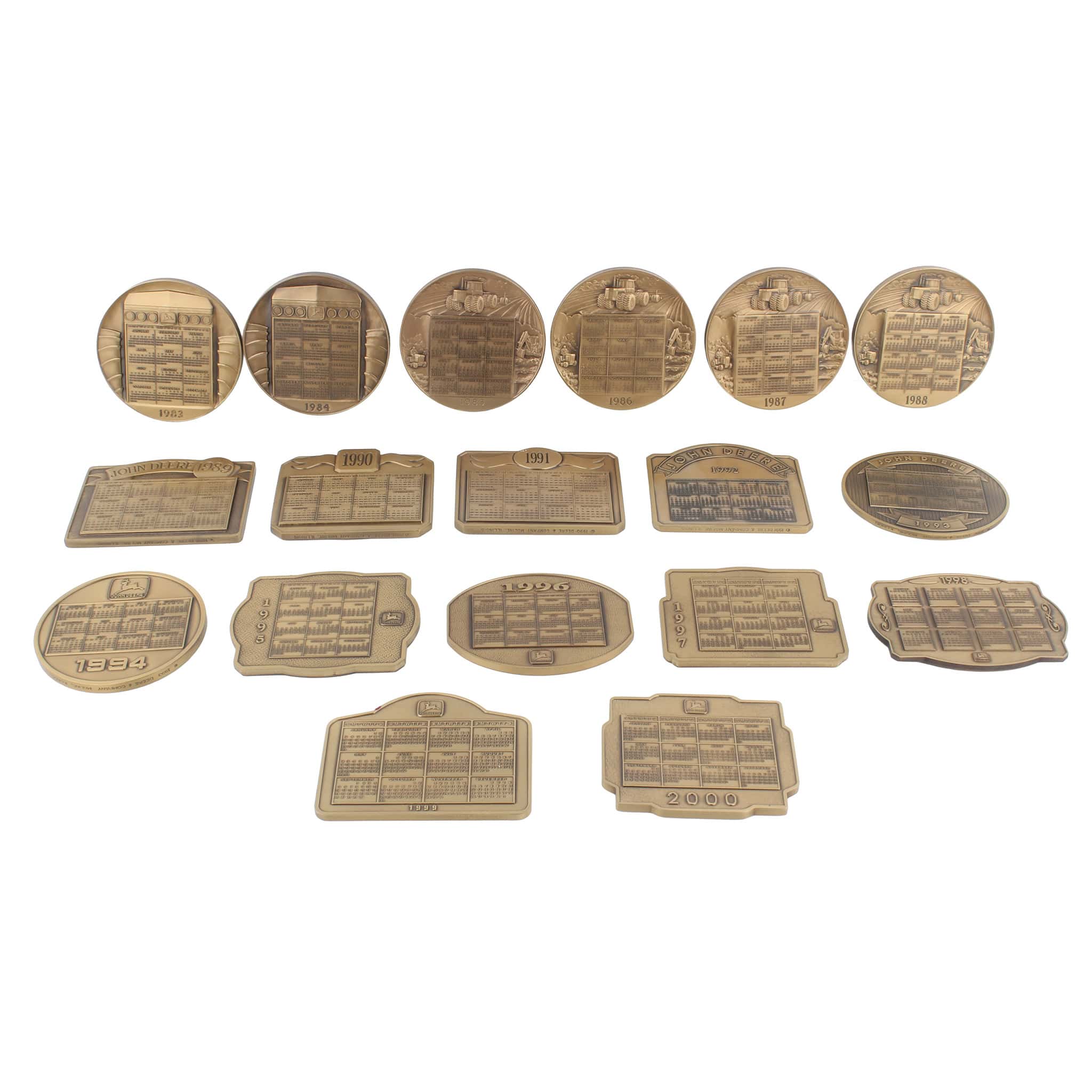 Set of 18 John Deere Calendar Medallions, 1983-2000 By Medallic Art Company - Image 2