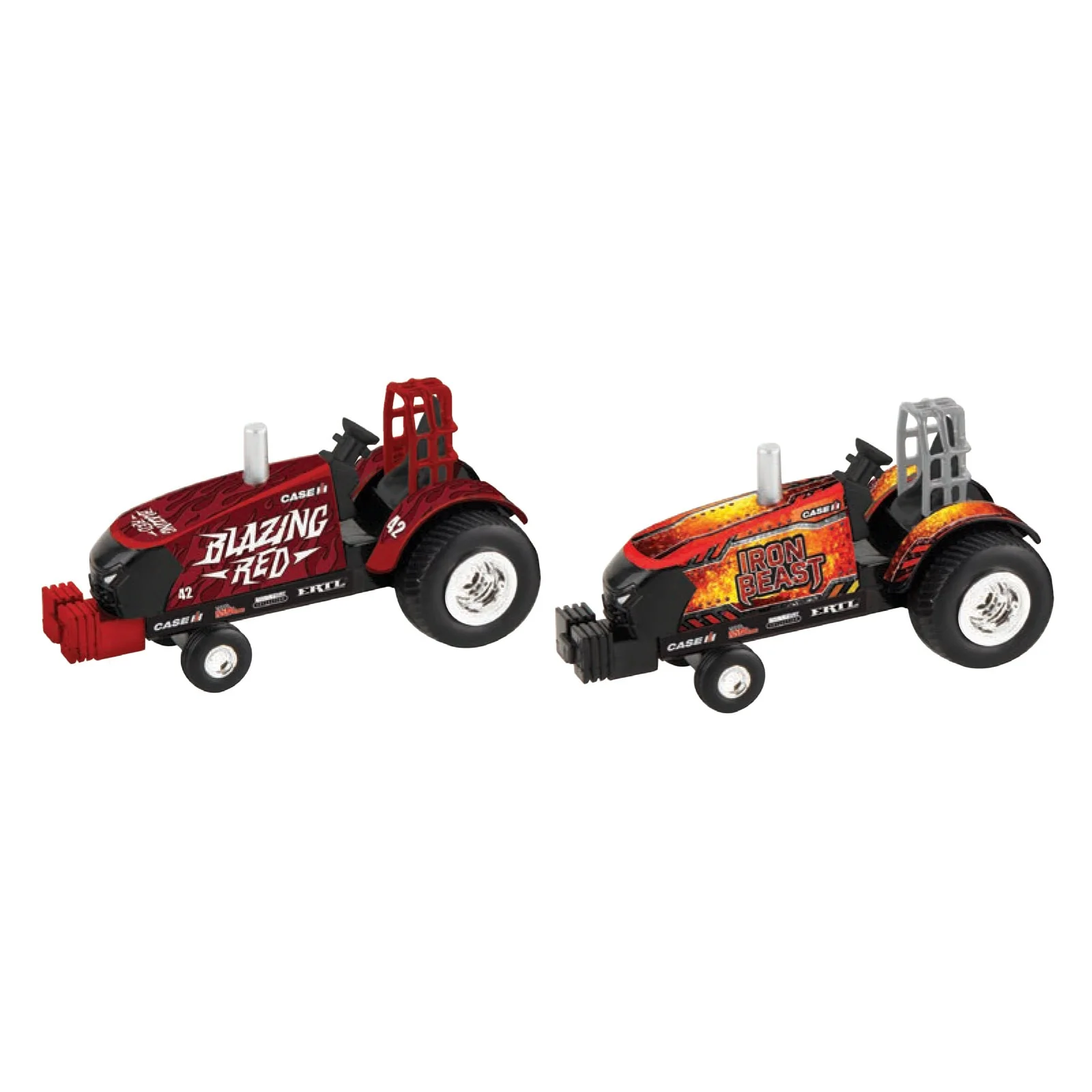 Set of 2 ~ 1/64 Case IH "Iron Beast" & "Blazing Red" Pulling Tractors