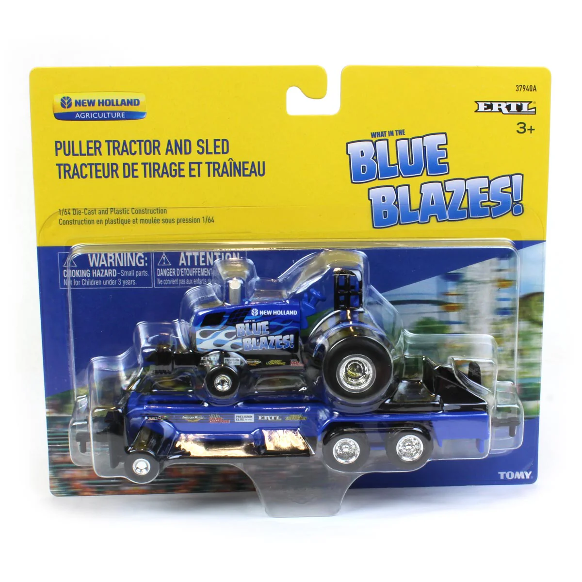 Set of 2 ~ 1/64 New Holland "Blue Blazes" & "Midnight Blue" Pulling Tractors with Sleds - Image 2