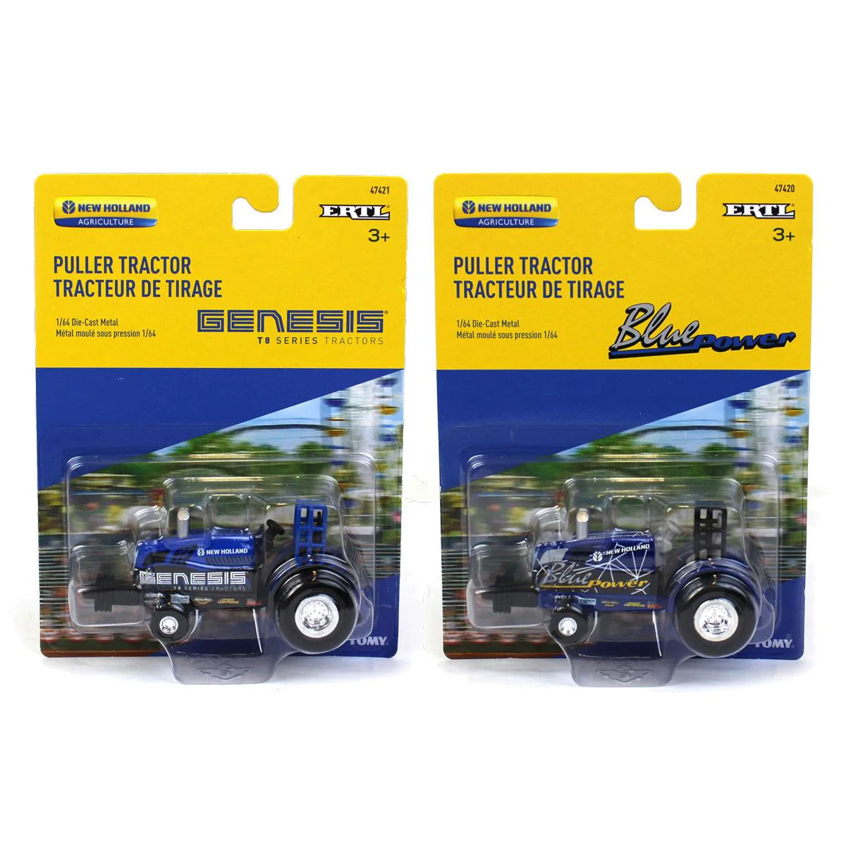 Set of 2 ~ 1/64 New Holland "Blue Power" & "Genesis" Die-cast Pulling Tractors - Image 5