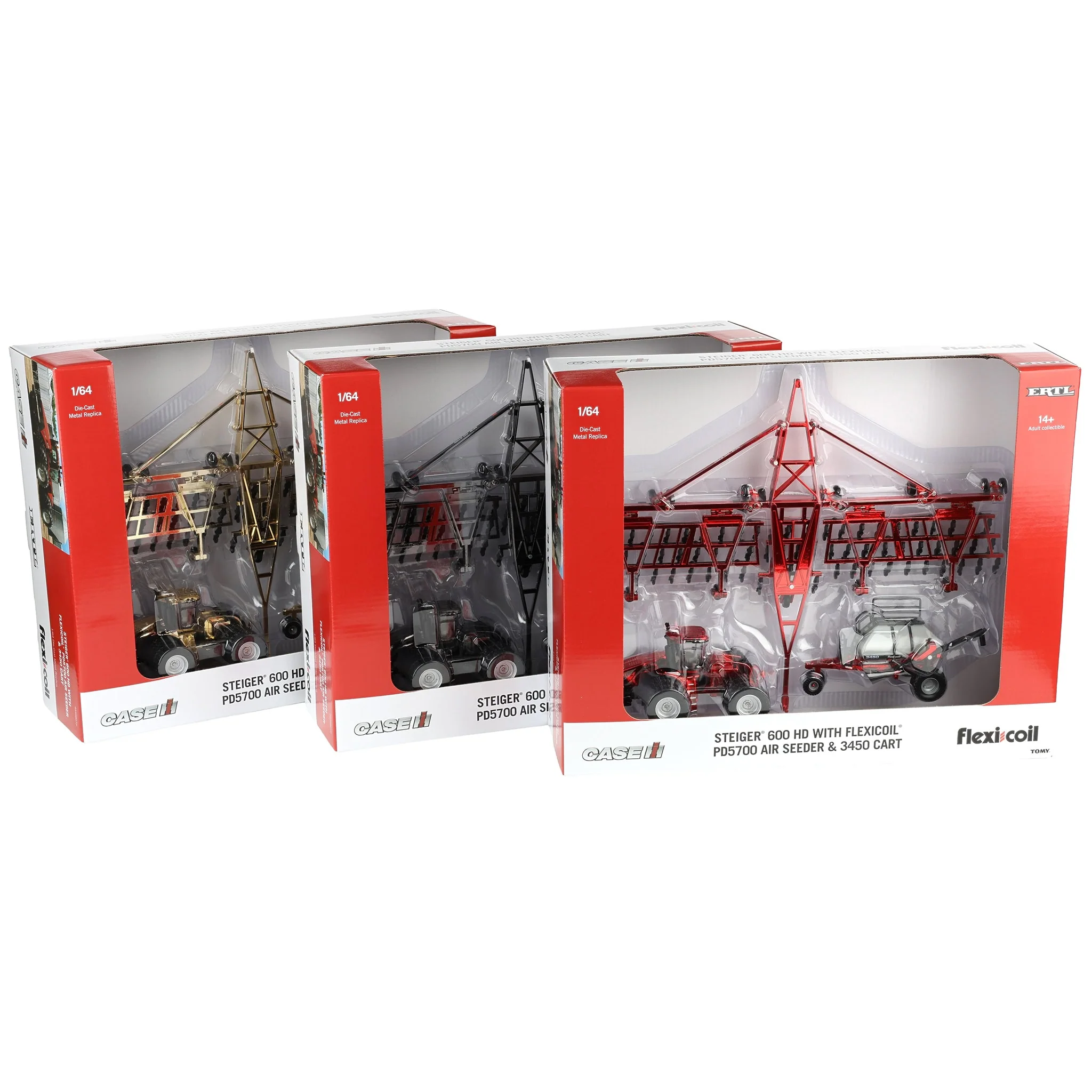 Set of 3 Chrome Chase Units ~ 1/64 Case IH Steiger 600 HD Tractor with Flexi-Coil PD5700 Air Seeder & 3450 Cart by ERTL, Outback Toys Exclusive