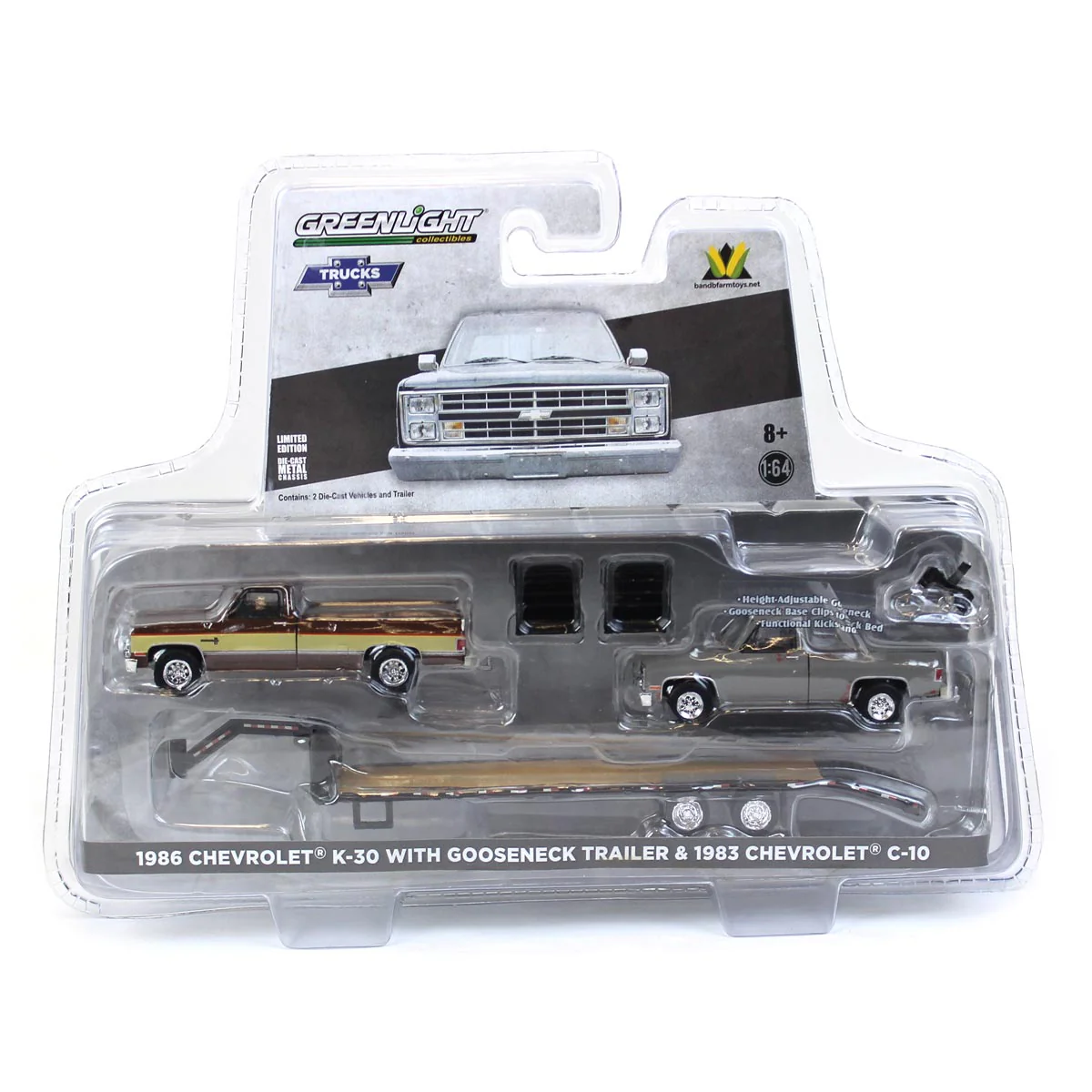 Set of 3 Color Variations ~ 1/64 Chevy K-30 Longbed w/ Gooseneck & Project Truck, Greenlight Exclusive - Image 8