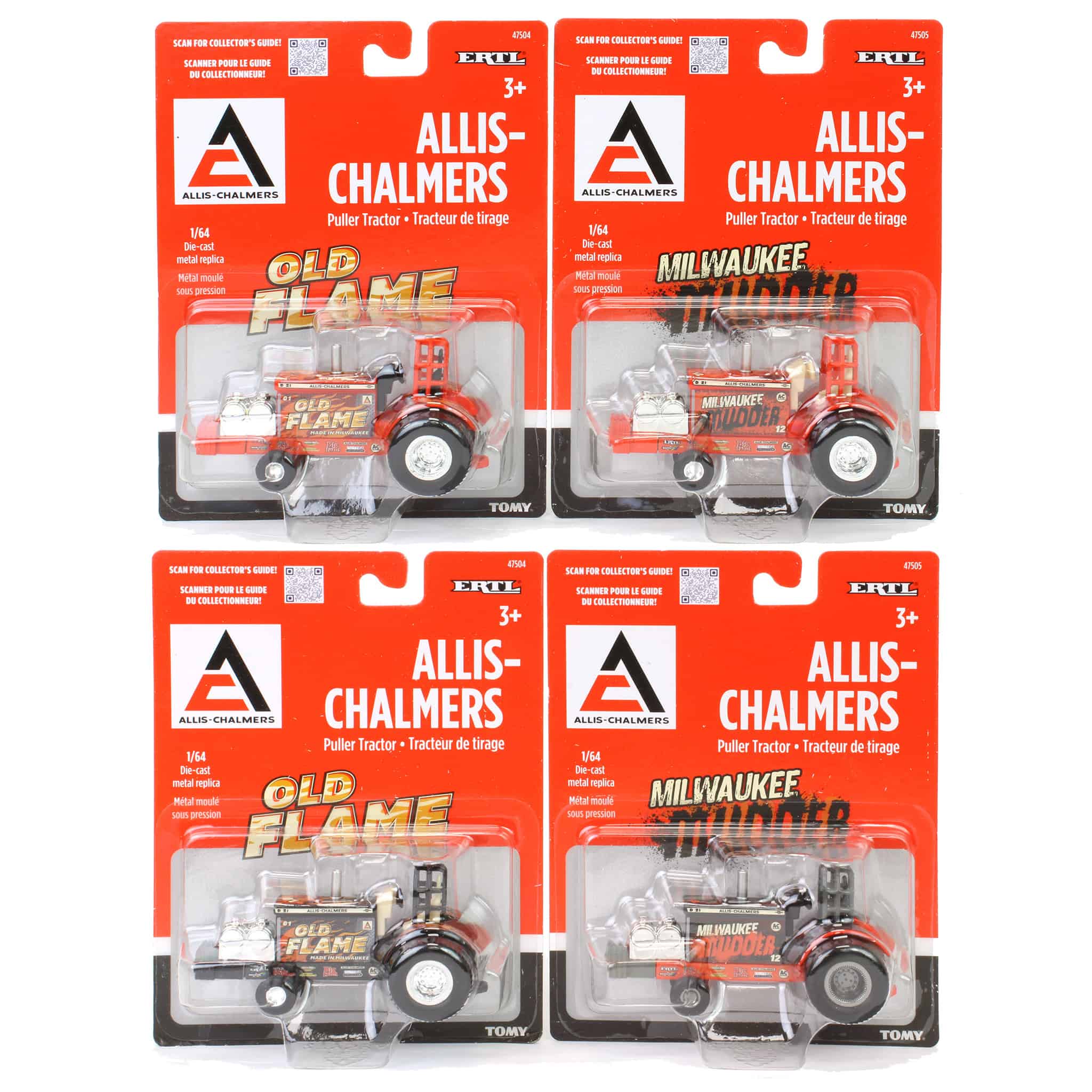 Set of 4 ~ 1/64 Allis Chalmers "Old Flame" & "Milwaukee Mudder" Pulling Tractors - Image 2
