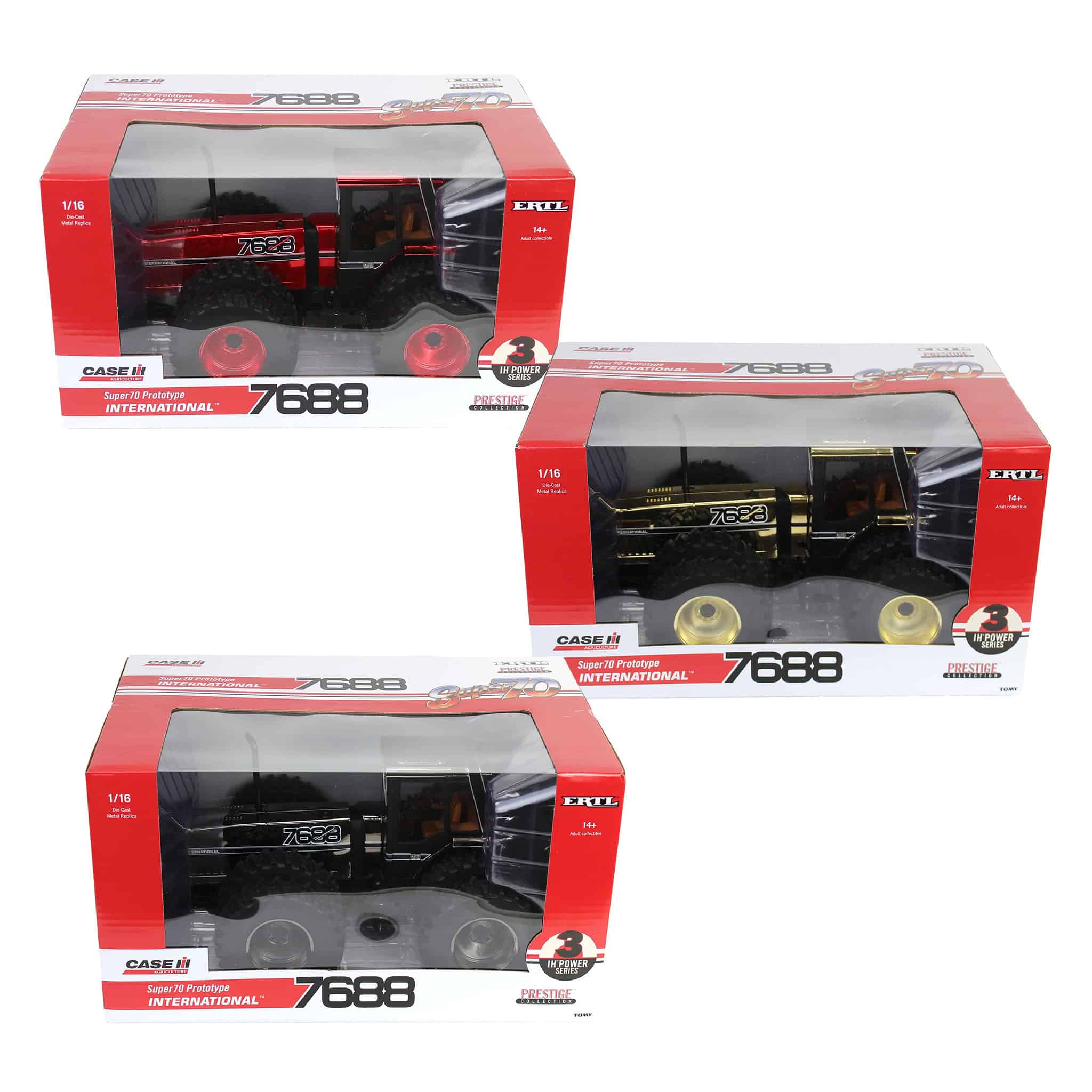 Set of 3 Chrome Units ~ 1/16 International 7688 Super 70 Series 2+2 Tractors, 3rd in Outback Toys Exclusive Power Series, ERTL Prestige