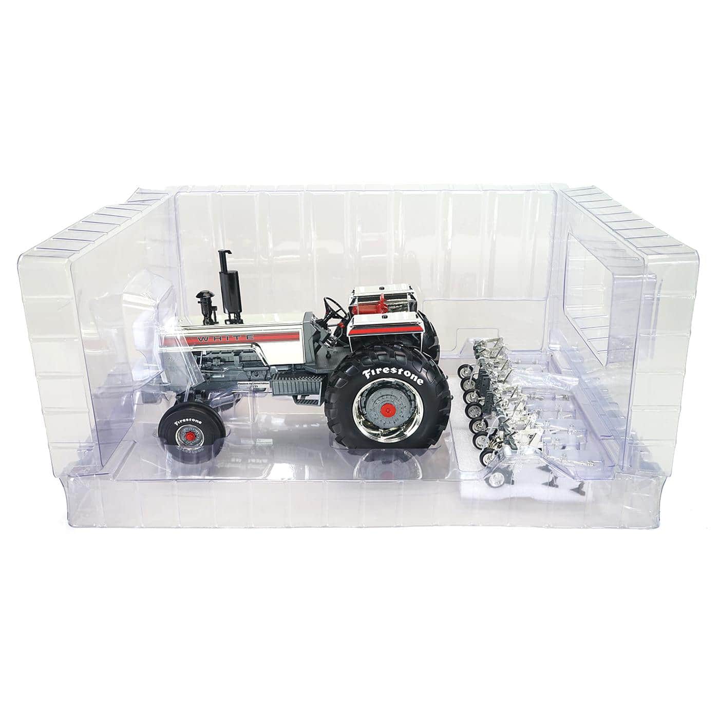 Silver Chrome Chase Unit ~ 1/16 White 2-150 Diesel Tractor with 4-Row Rear Cultivator by SpecCast, 2025 Firestone Series - Image 2