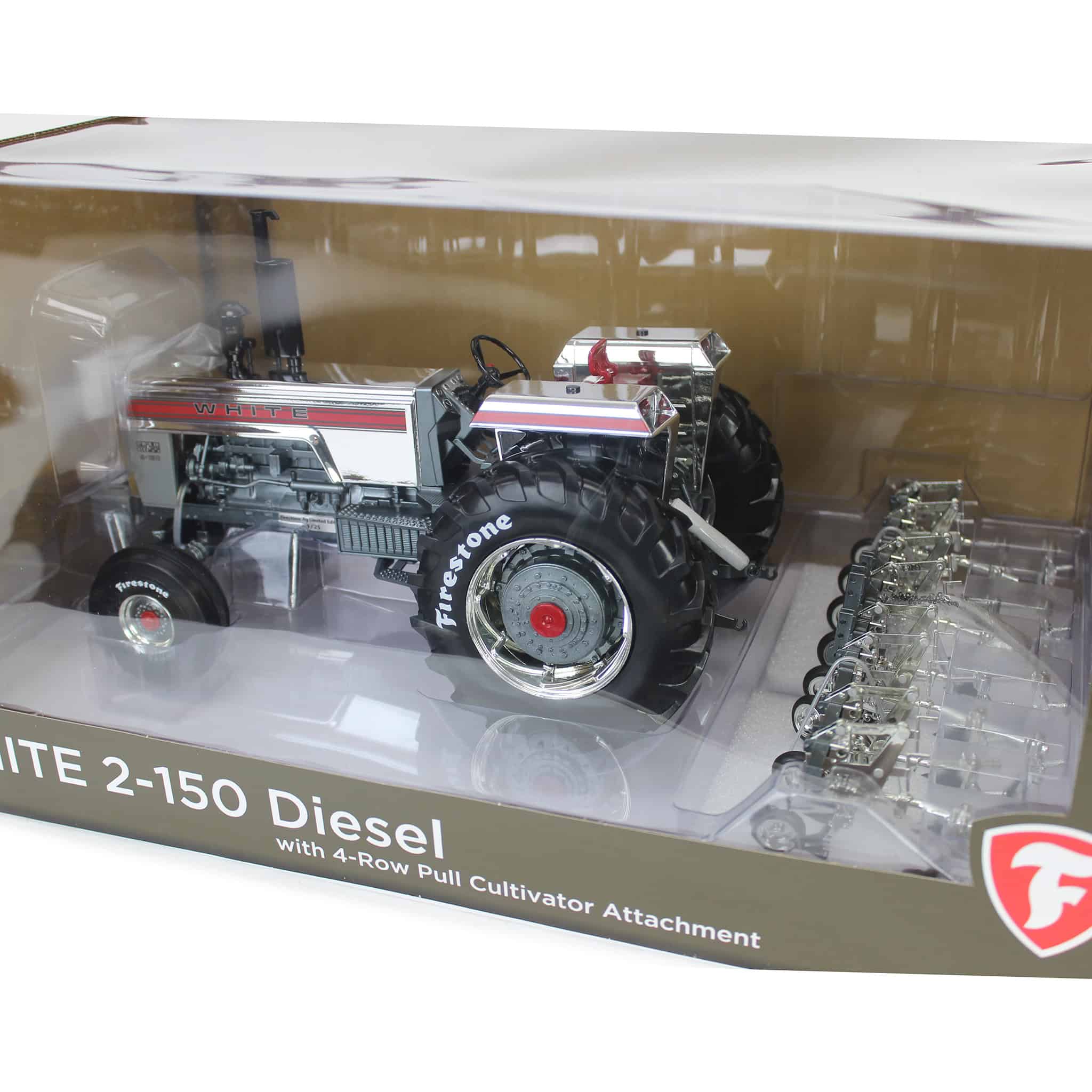Silver Chrome Chase Unit ~ 1/16 White 2-150 Diesel Tractor with 4-Row Rear Cultivator by SpecCast, 2025 Firestone Series - Image 4