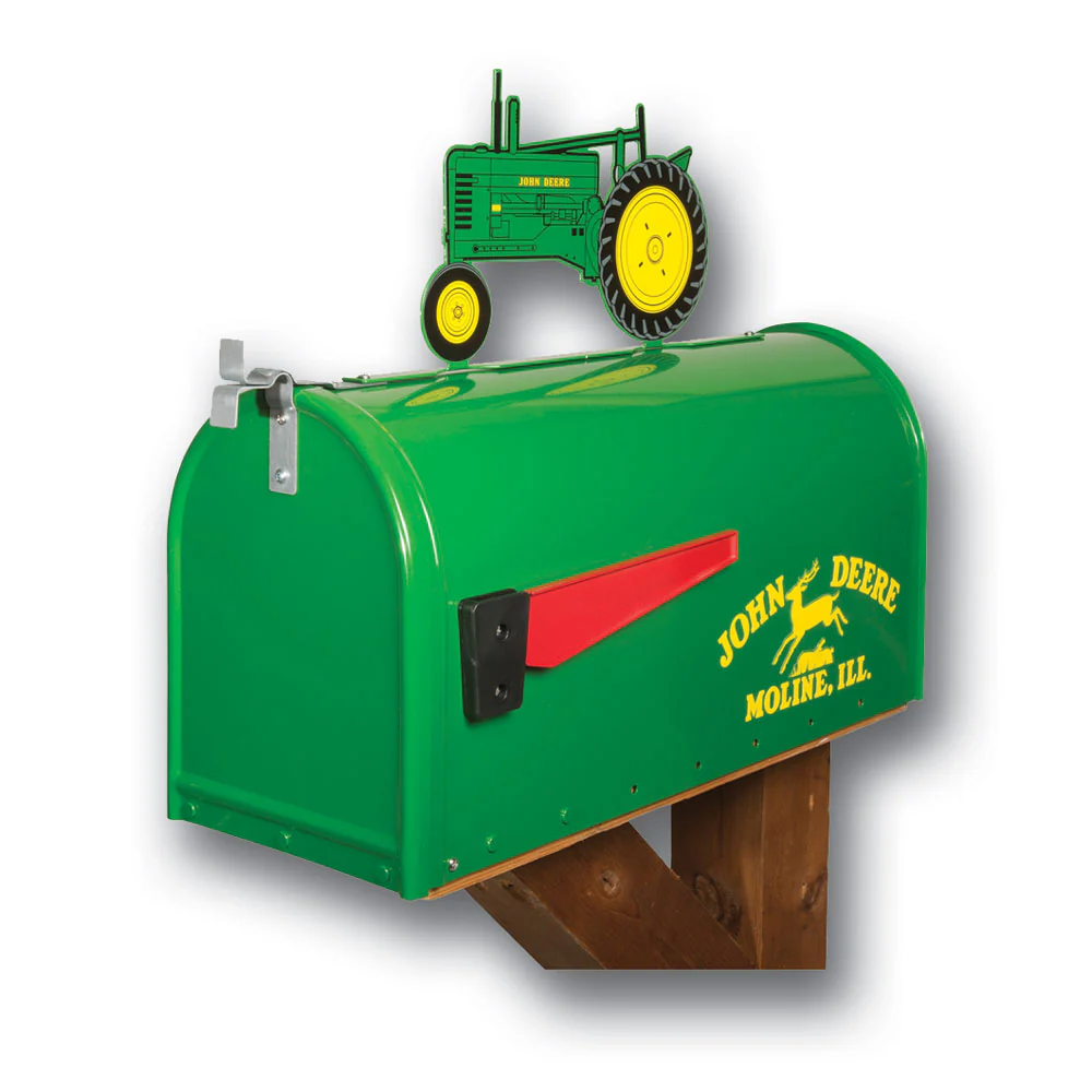 Steel John Deere Mailbox with Metal John Deere B Tractor Topper - Image 2