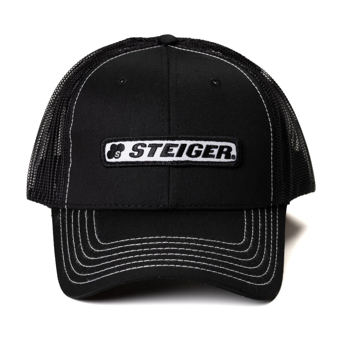 Steiger Stitched Logo Black with White Stitching Mesh Back Hat - Image 2