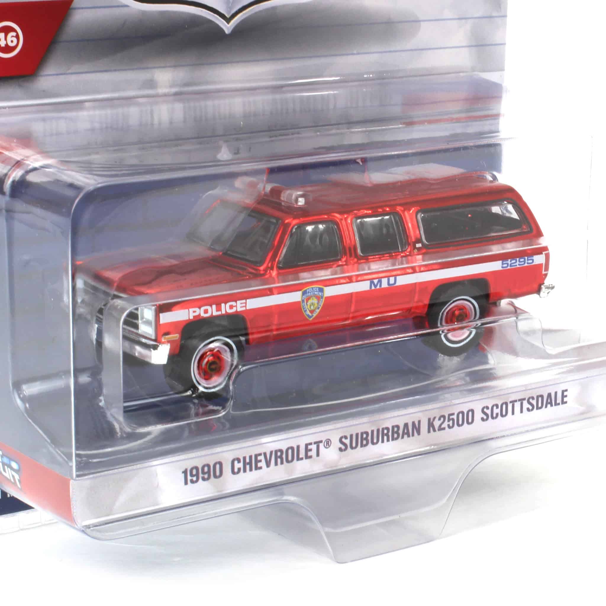 Target Exclusive Red Chrome ~ 1/64 1990 Chevrolet Suburban K2500 Scottsdale, NYPD, Hot Pursuit Series 46 - Image 2
