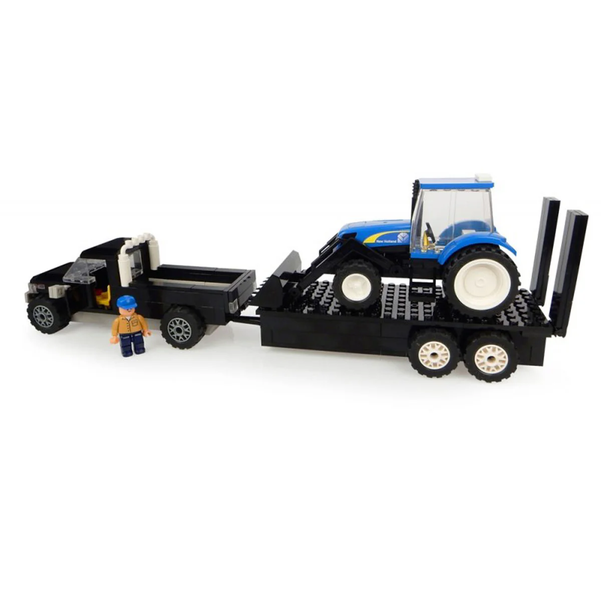 Truck, Trailer and New Holland Tractor with Loader and Farmer 126 Pc Block Set - Image 2