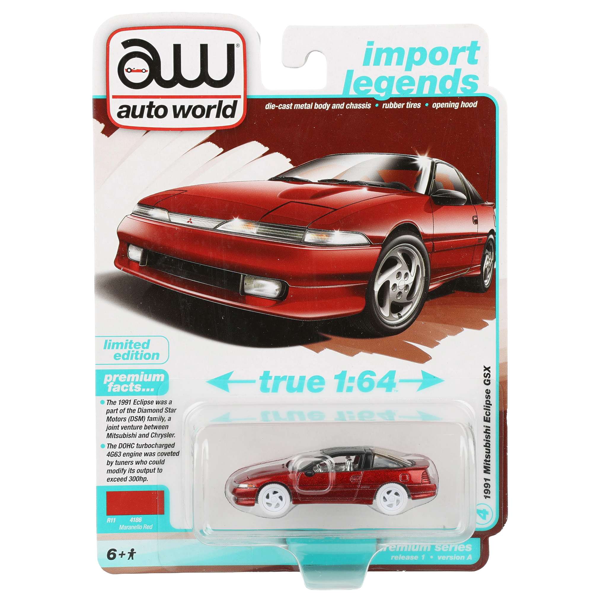 Ultra Red Chase ~ 1/64 1991 Mitsubishi Eclipse GSX, Maranello Red, Auto World