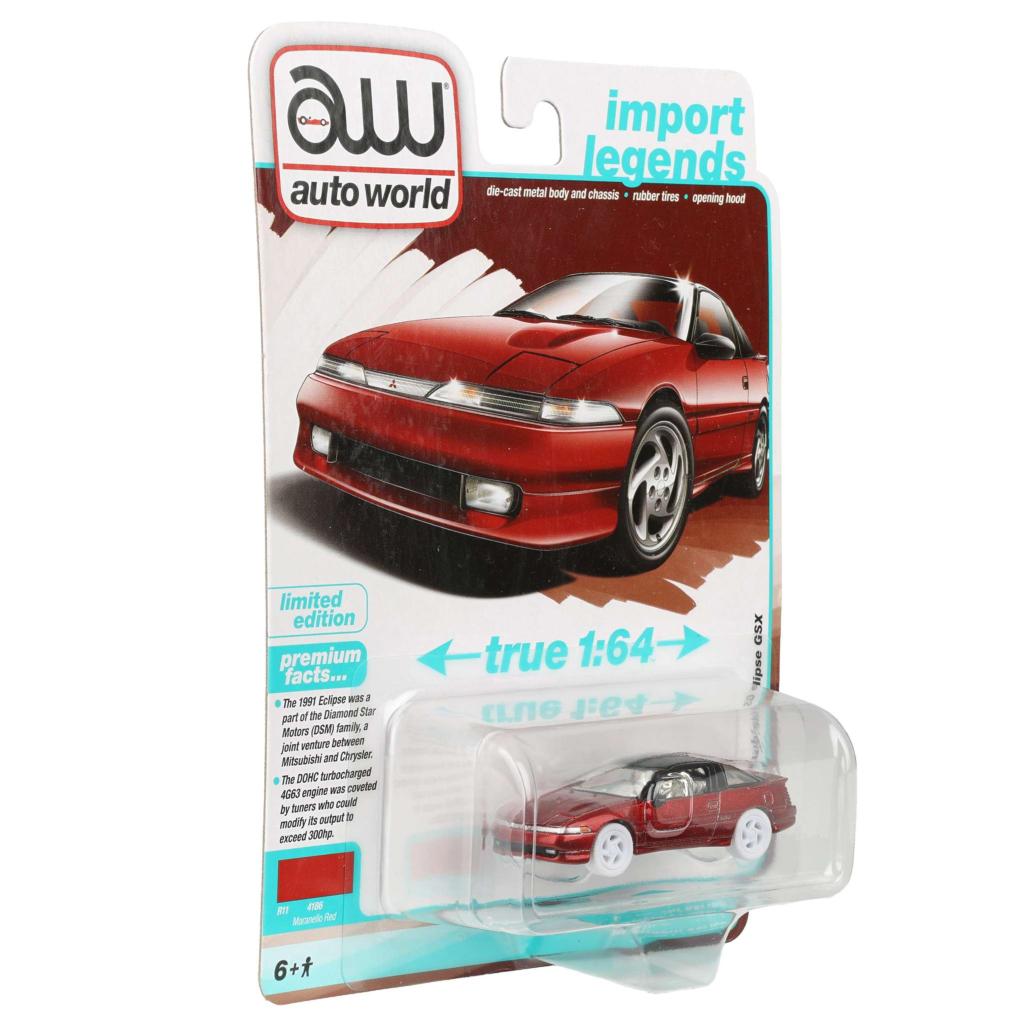 Ultra Red Chase ~ 1/64 1991 Mitsubishi Eclipse GSX, Maranello Red, Auto World - Image 2