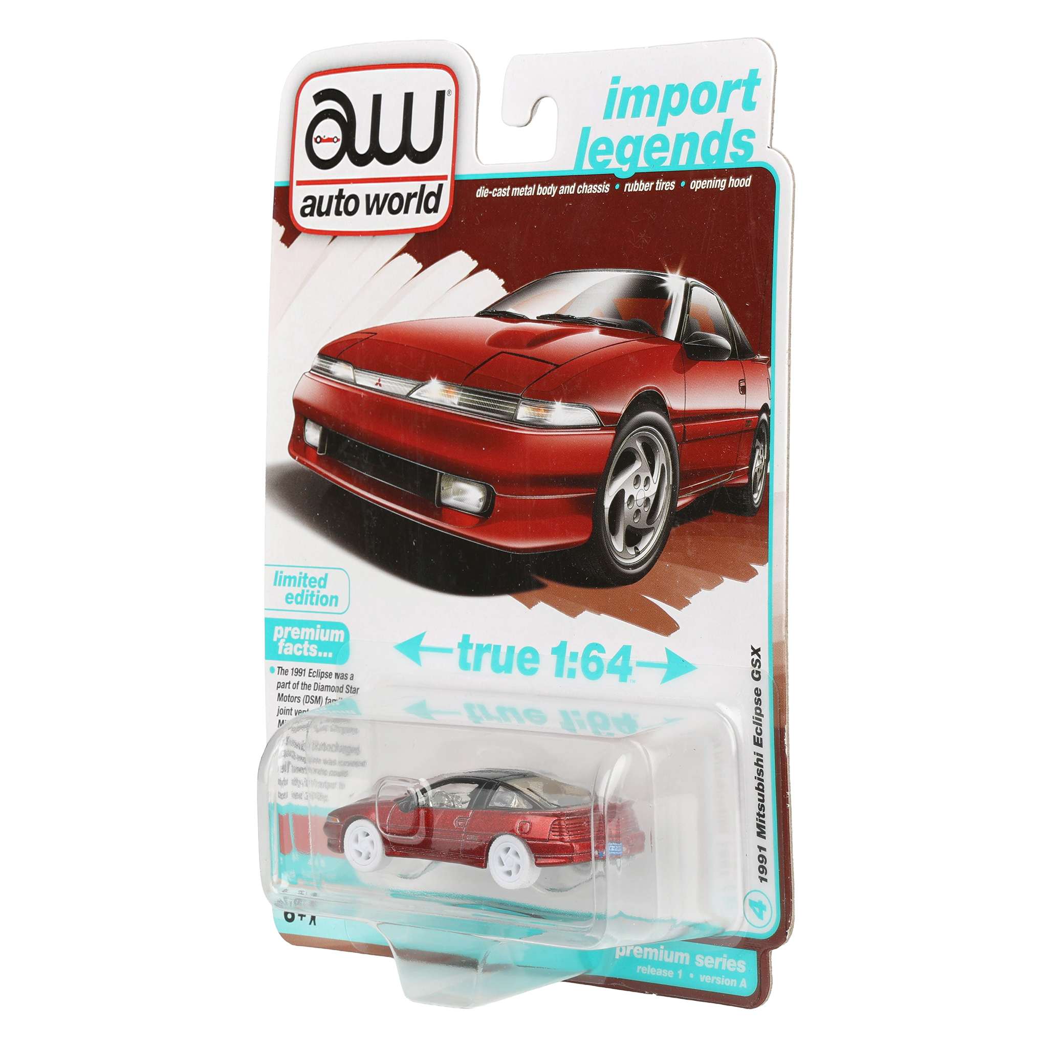 Ultra Red Chase ~ 1/64 1991 Mitsubishi Eclipse GSX, Maranello Red, Auto World - Image 3