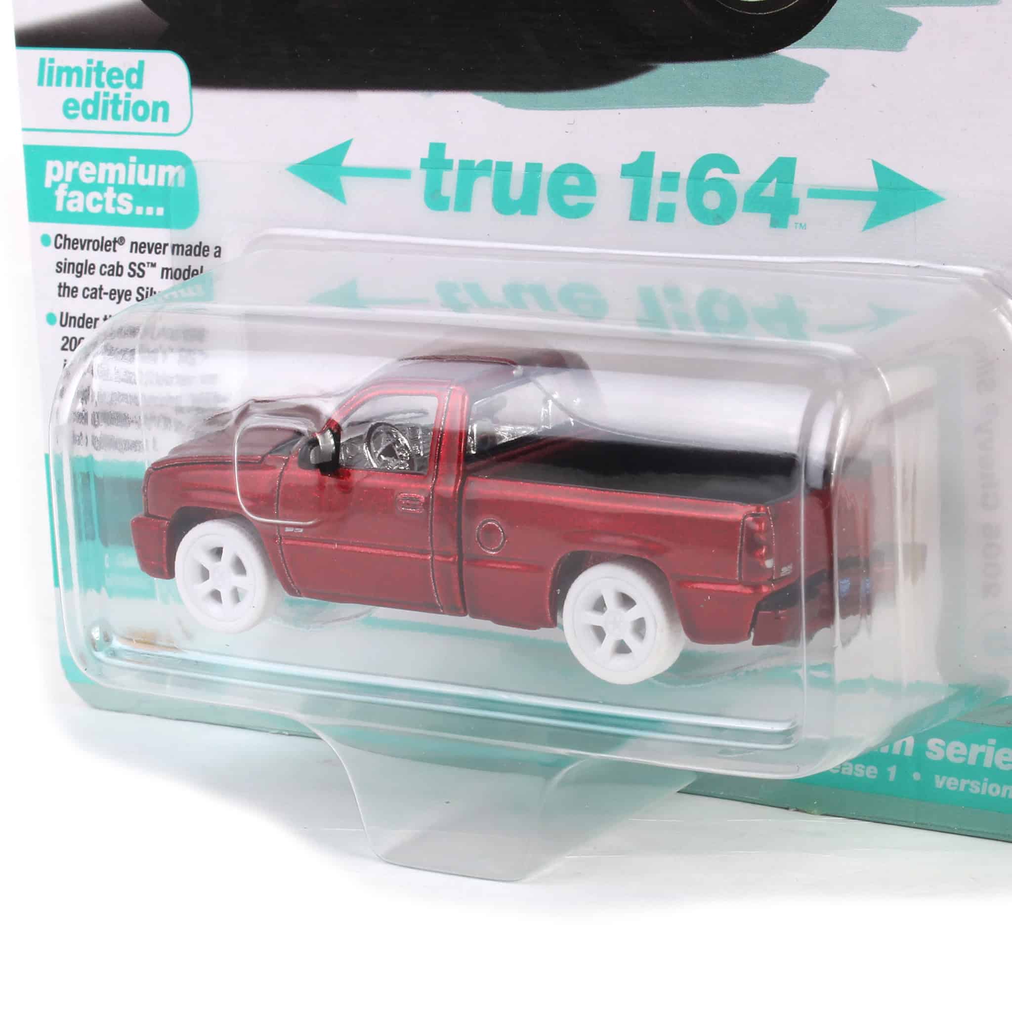 Ultra Red Chase ~ 1/64 2005 Chevrolet Silverado SS Single Cab Custom Pickup Truck, Teal Turquoise Metallic, Auto World - Image 3