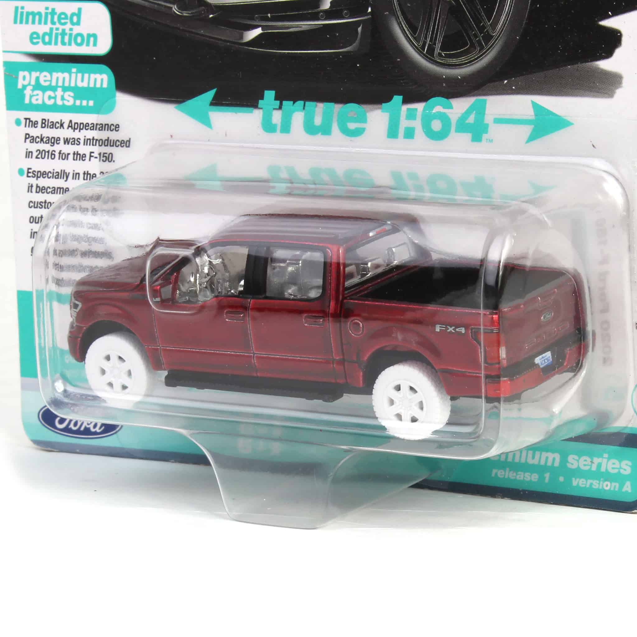 Ultra Red Chase ~ 1/64 2020 Ford F-150 Pickup Truck, Oxford White, Auto World - Image 3