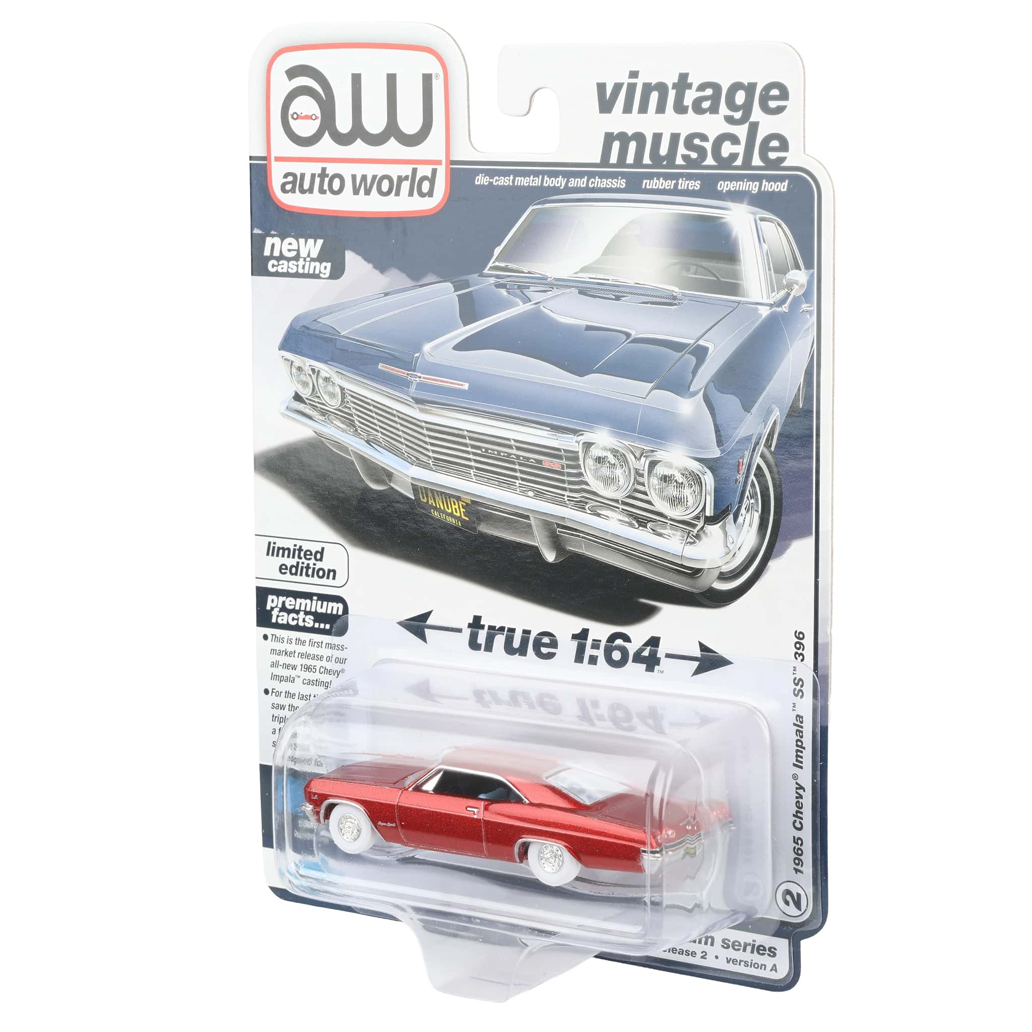 Ultra Red Chase Unit ~ 1/64 1965 Chevy Impala SS 396, Auto World Vintage Muscle Version A - Image 3