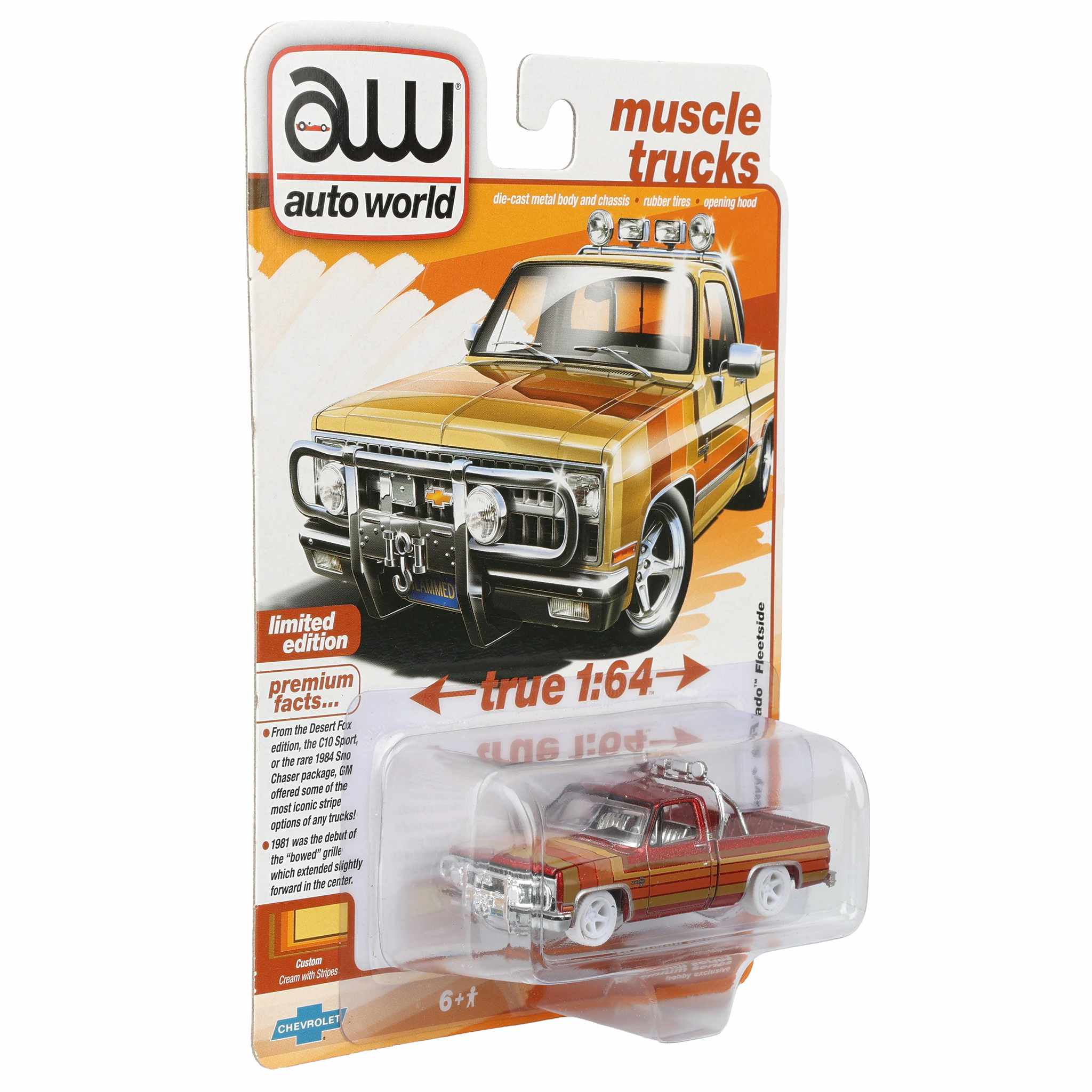 Ultra Red Chase Unit ~ 1/64 1981 Lowered Chevrolet Silverado Fleetside Pickup Truck with Custom Stripes, Auto World - Image 2
