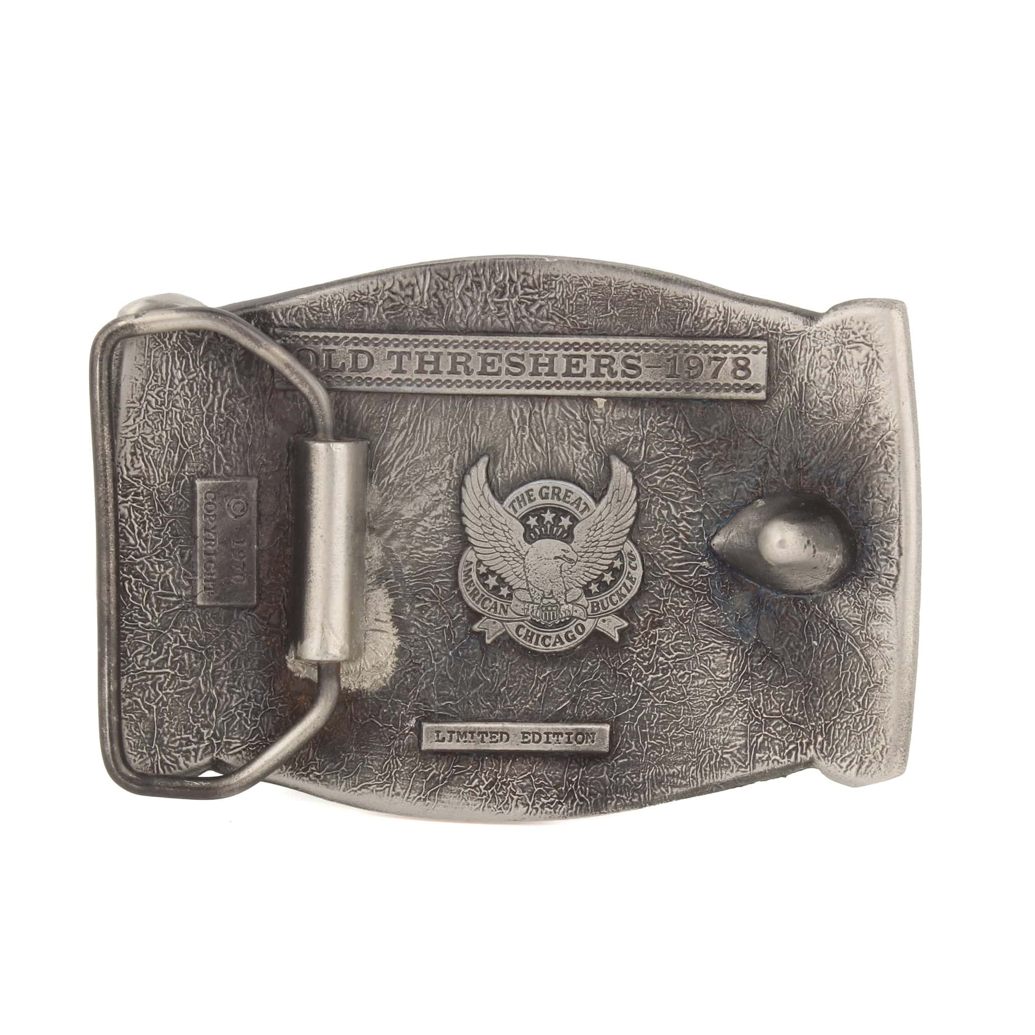 Vintage 1978 Pewter Midwest Old Threshers Mount Pleasant Iowa Belt Buckle - Image 2