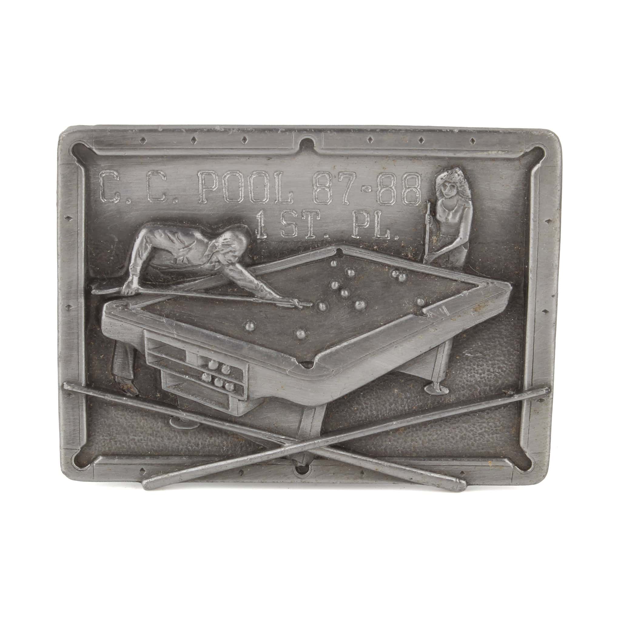 Vintage 1980s Pool or Billiards Trophy Belt Buckle by Bergamot Brass Works