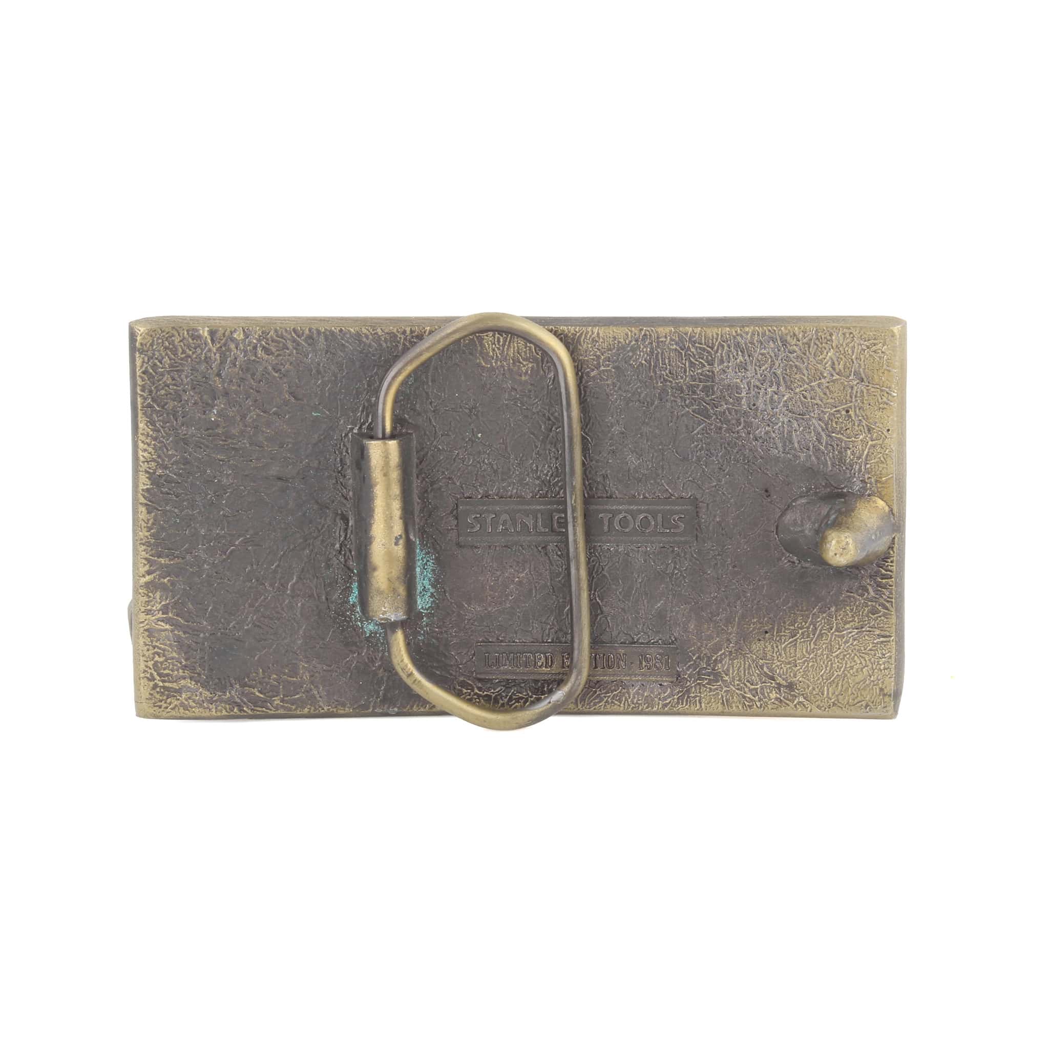 Vintage 1981 Stanley Tools Hammer Brass Belt Buckle - Image 2