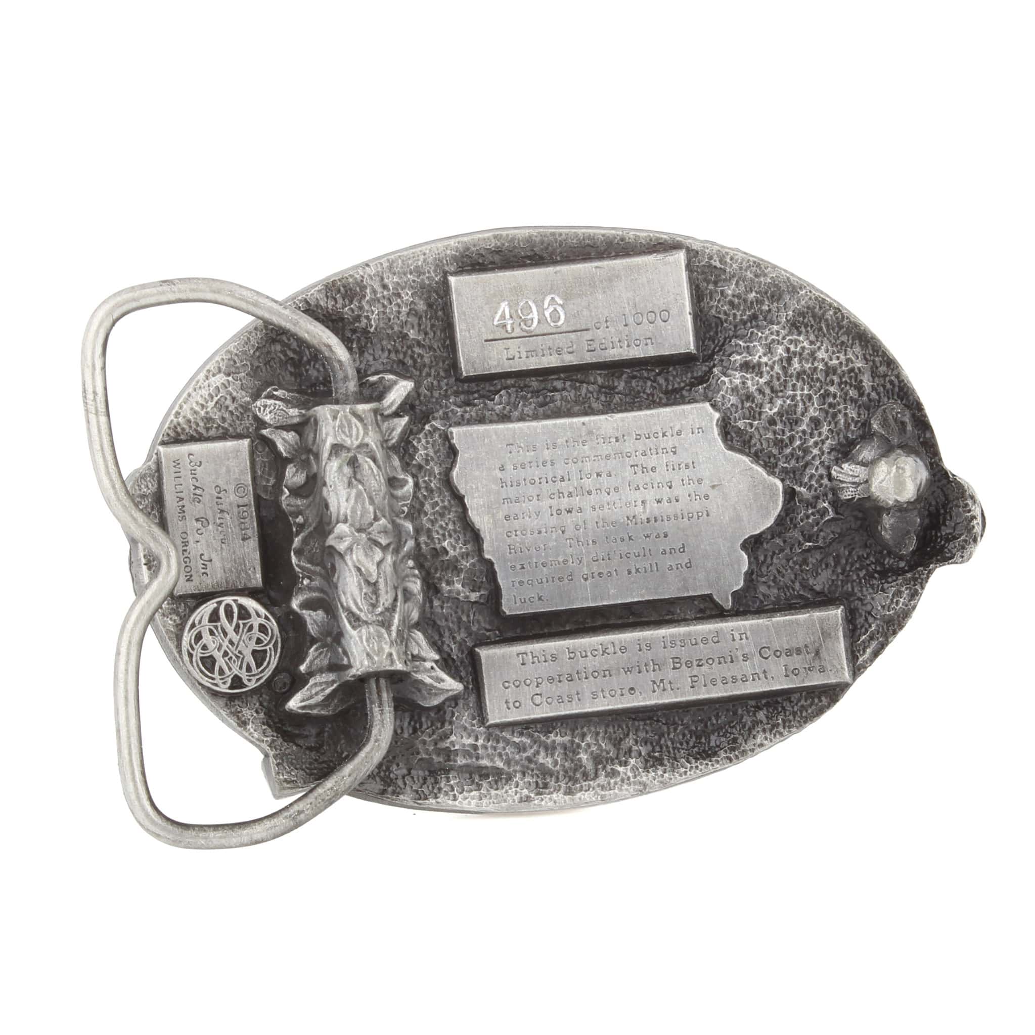Vintage 1984 Iowa Legend "Challenging of the Mississippi" Pewter LE Belt Buckle by Siskiyou - Image 2