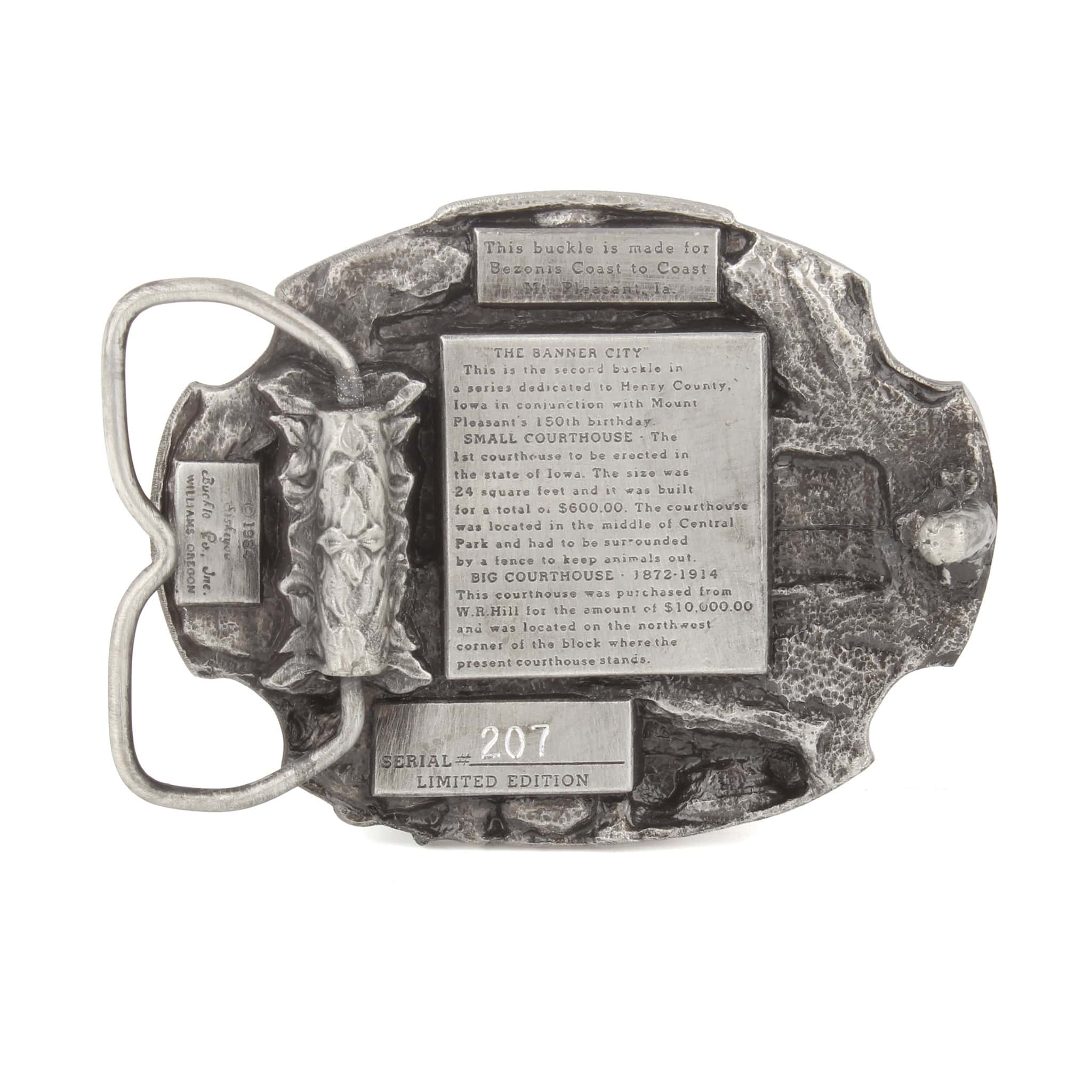 Vintage 1984 Mount Pleasant Henry County, Iowa Pewter LE Belt Buckle by Siskiyou - Image 2