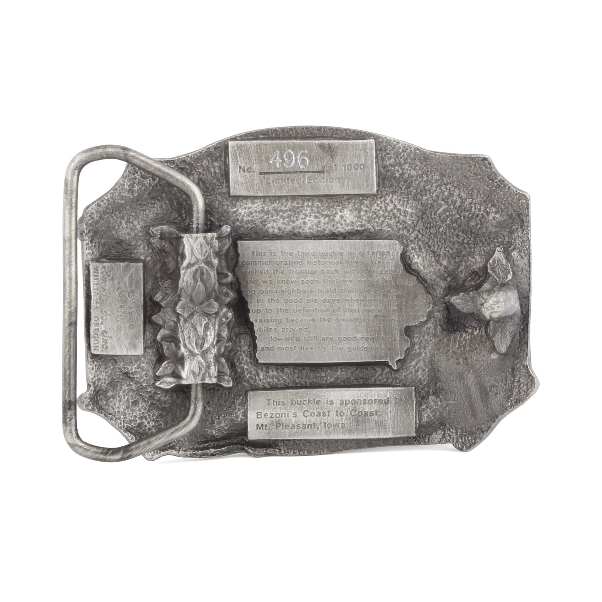 Vintage 1986 Iowa Legend "The House Raising" Pewter LE Belt Buckle by Siskiyou - Image 2