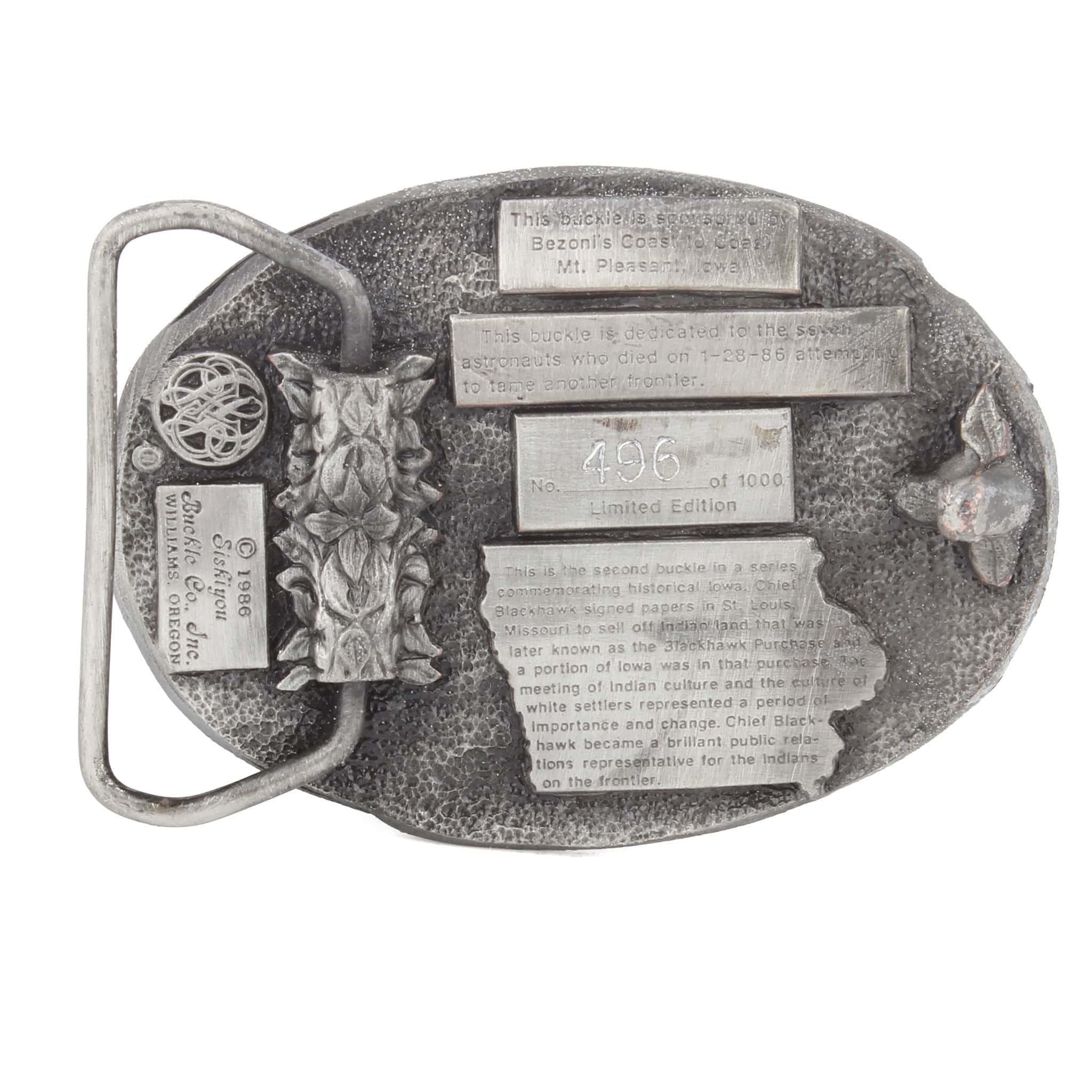 Vintage 1986 Iowa Legend "Two Cultures Meet" Native American Pewter LE Belt Buckle by Siskiyou - Image 2