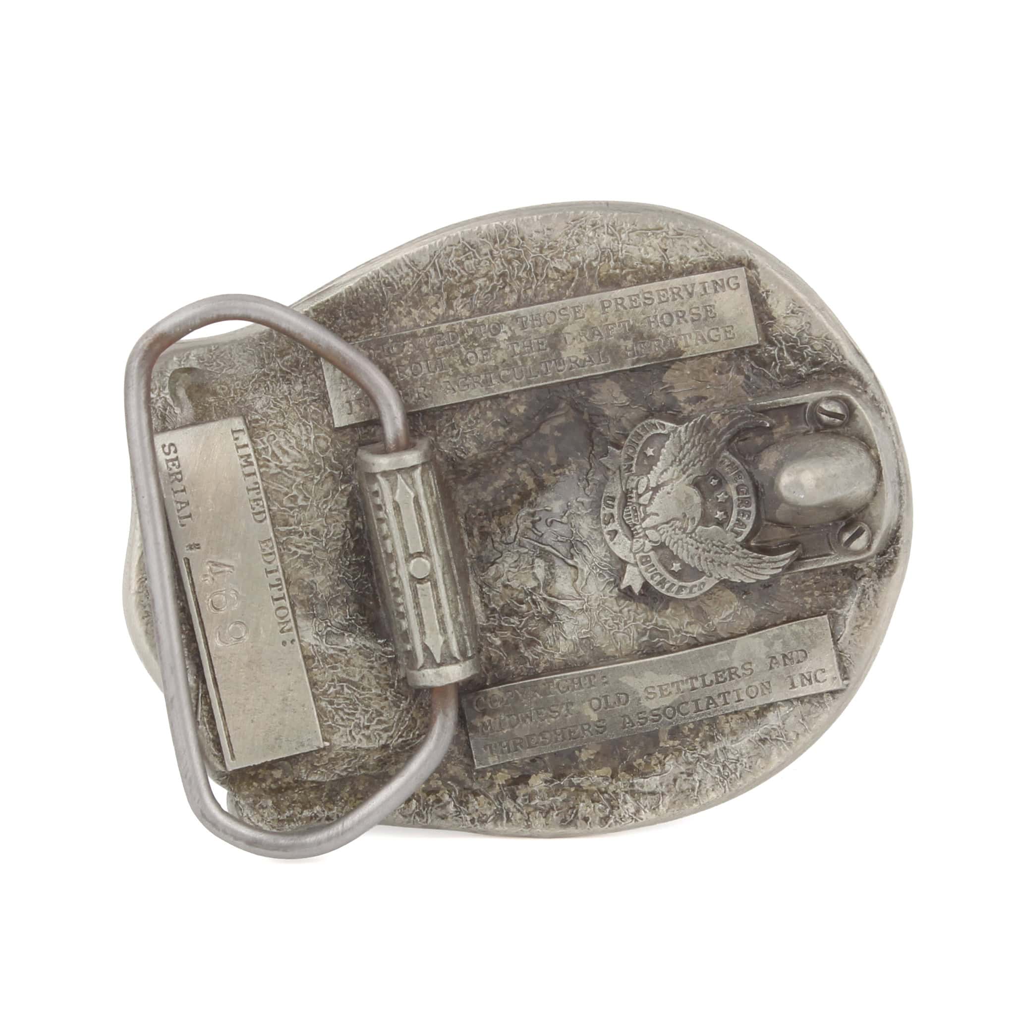 Vintage 1986 Midwest Old Threshers Reunion Figural Horseshoe LE Pewter Belt Buckle - Image 2