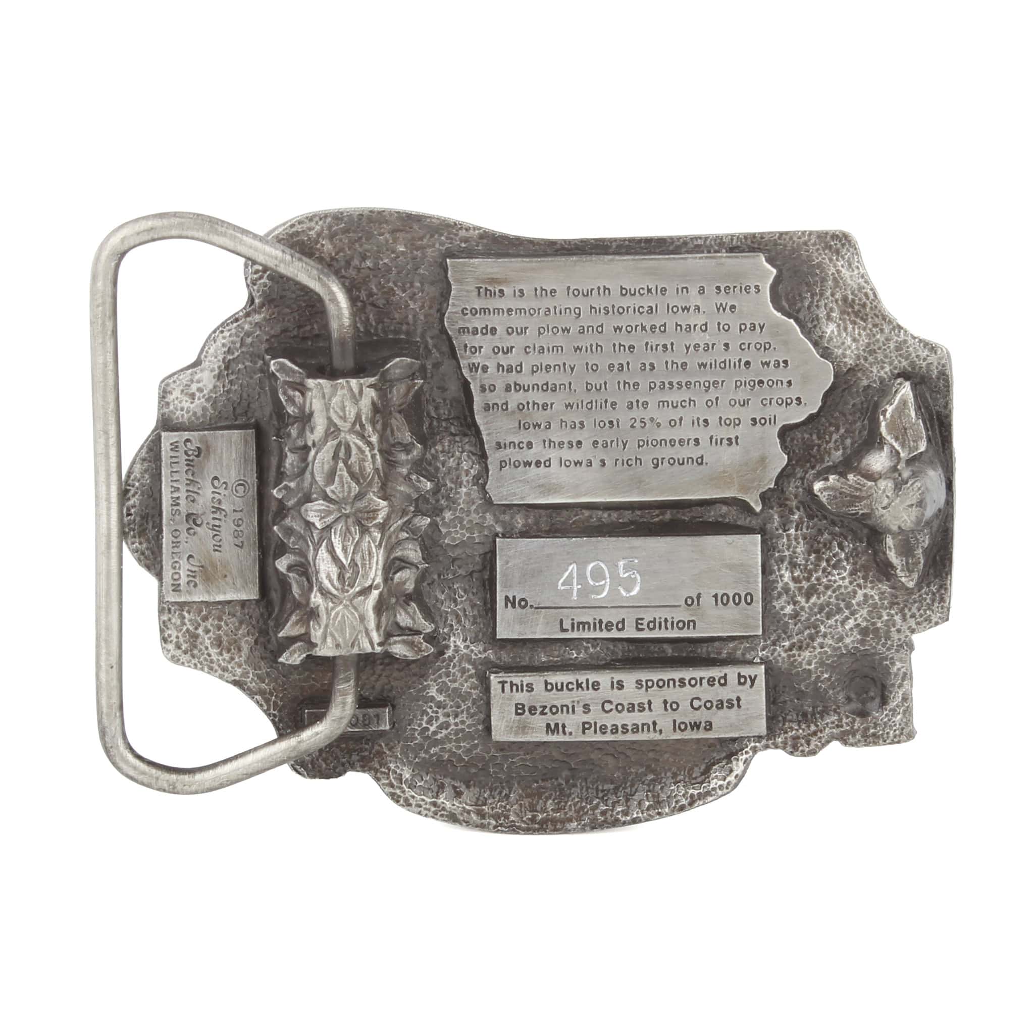 Vintage 1987 Iowa Legend "Taming of the Land" Pewter LE Belt Buckle by Siskiyou - Image 2