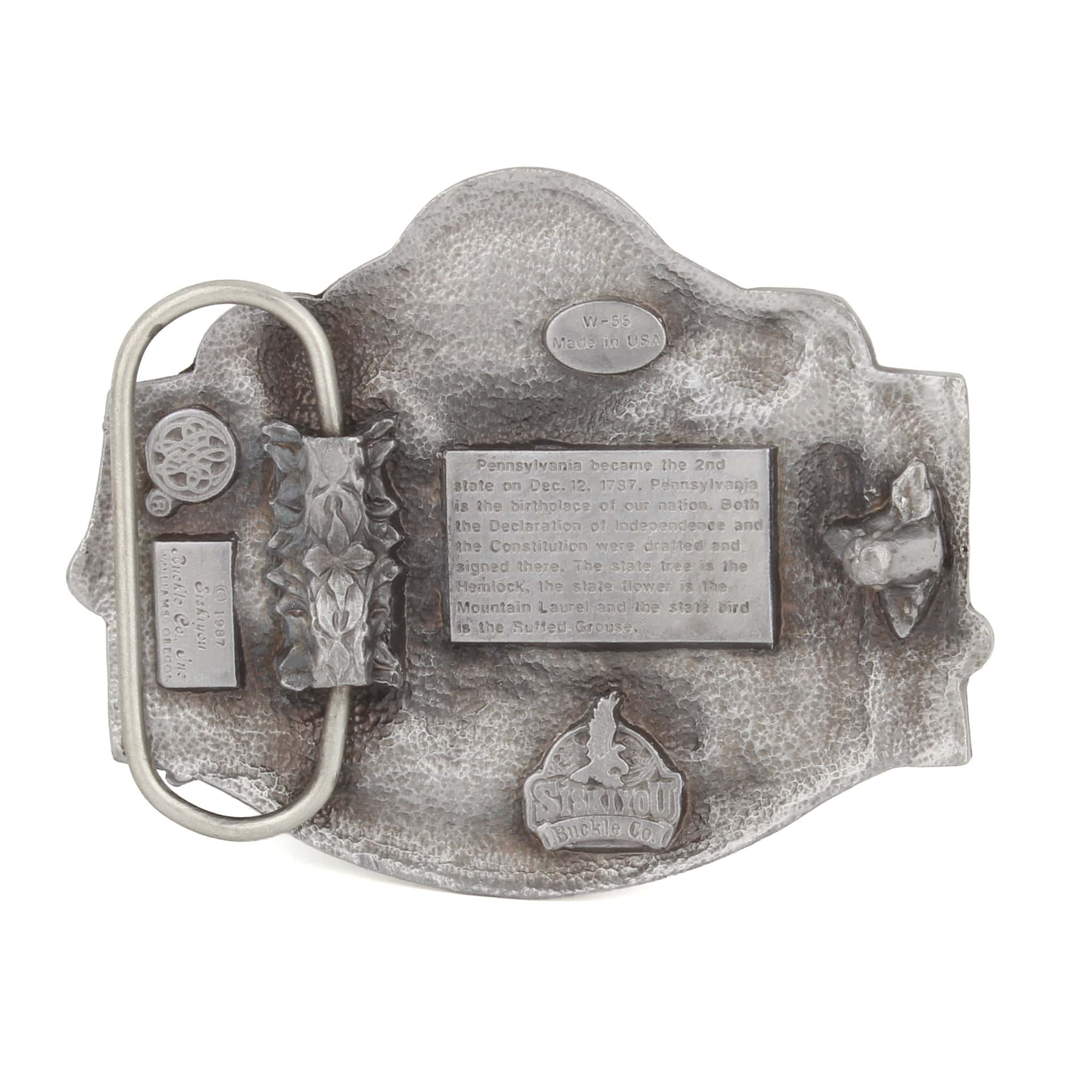 Vintage 1987 Siskiyou Pennsylvania State Seal Pewter & Enamel Belt Buckle - Image 2