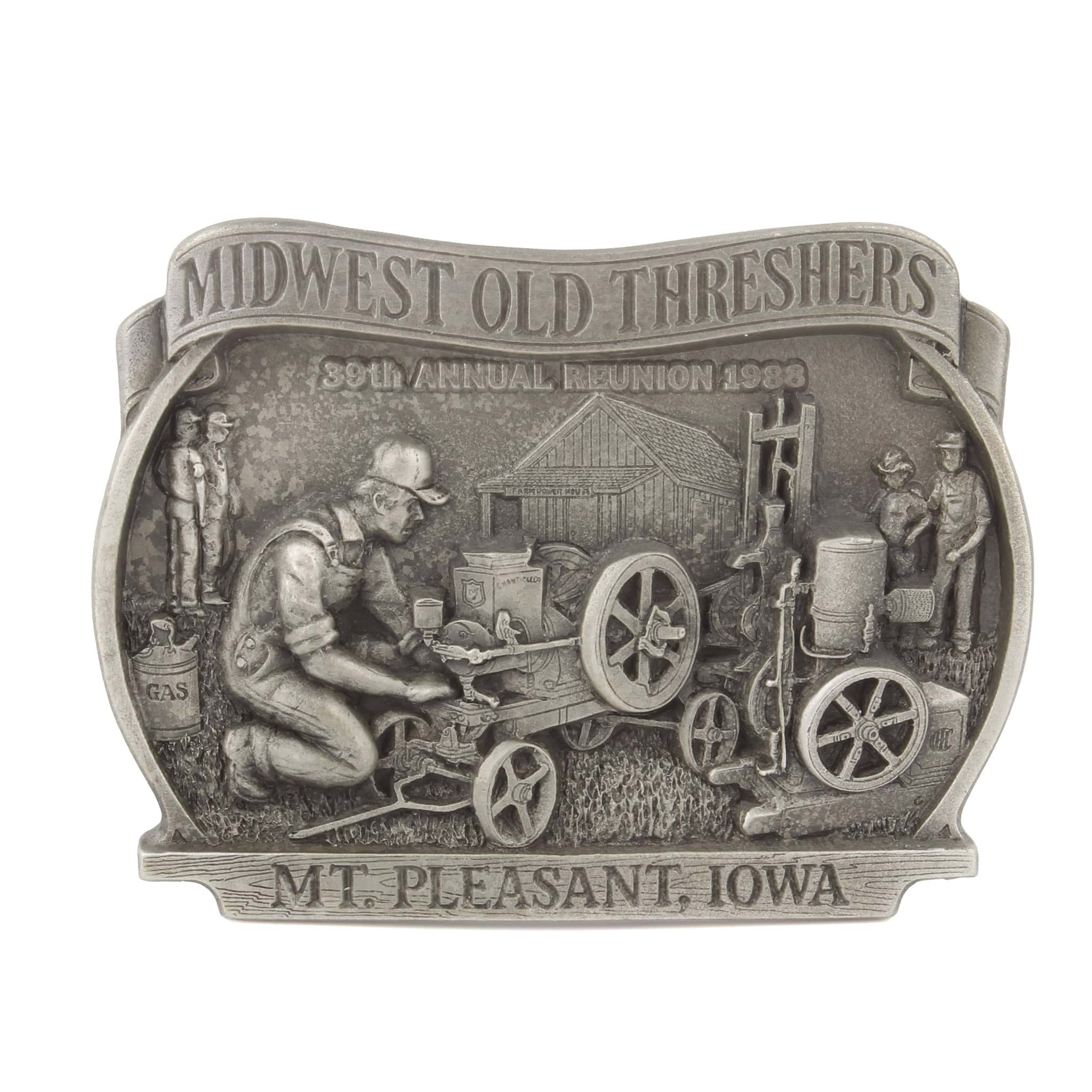 Vintage 1988 Midwest Old Threshers Reunion Gas Engine LE Pewter Belt Buckle