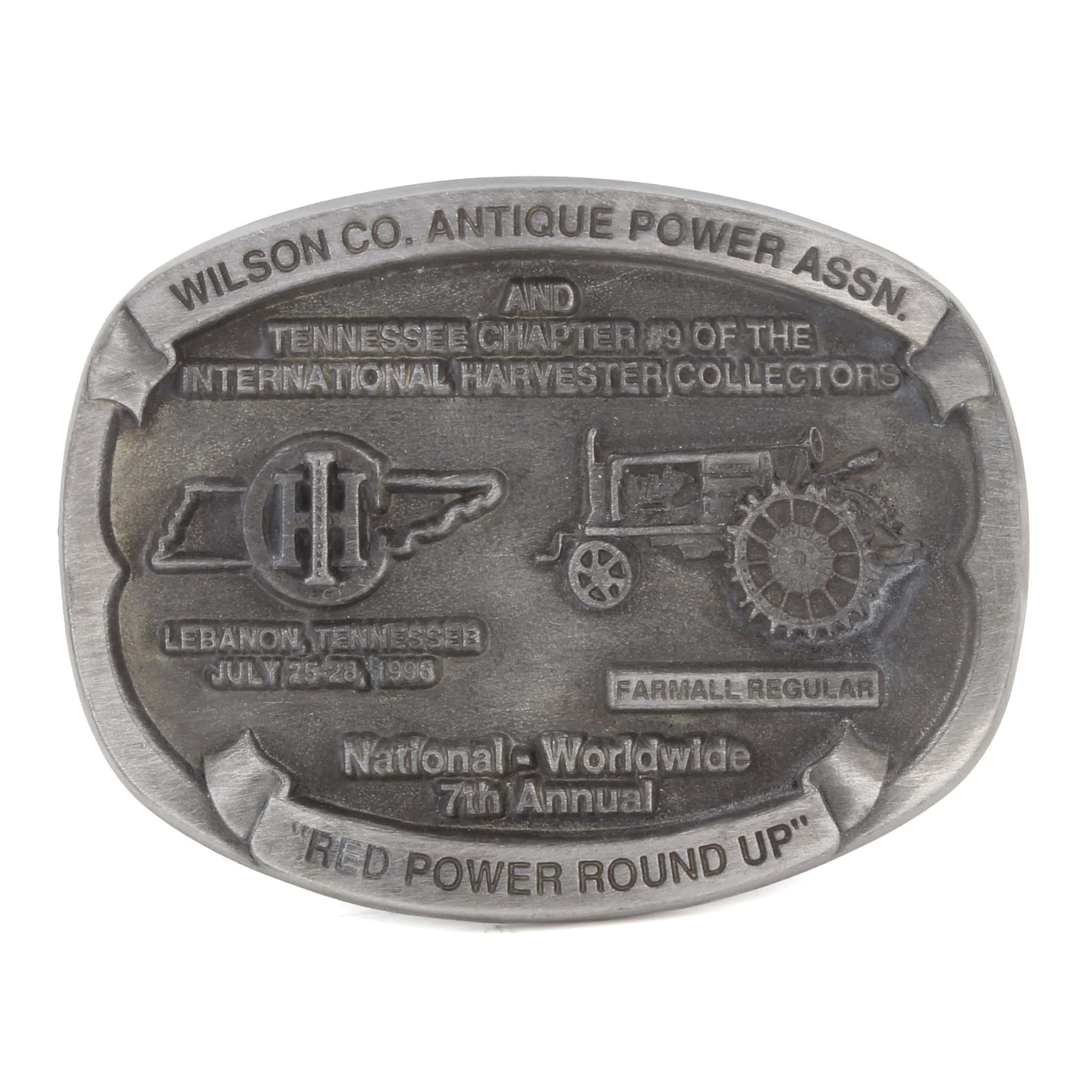 Vintage 1996 Wilson Co Red Power Round UP IH Collectors Farmall Regular Pewter LE Belt Buckle