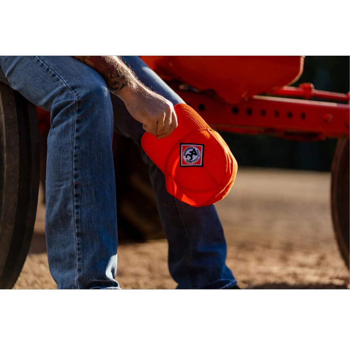 Vintage Allis Chalmers Starburst Logo Solid Orange Twill Hat - Image 3