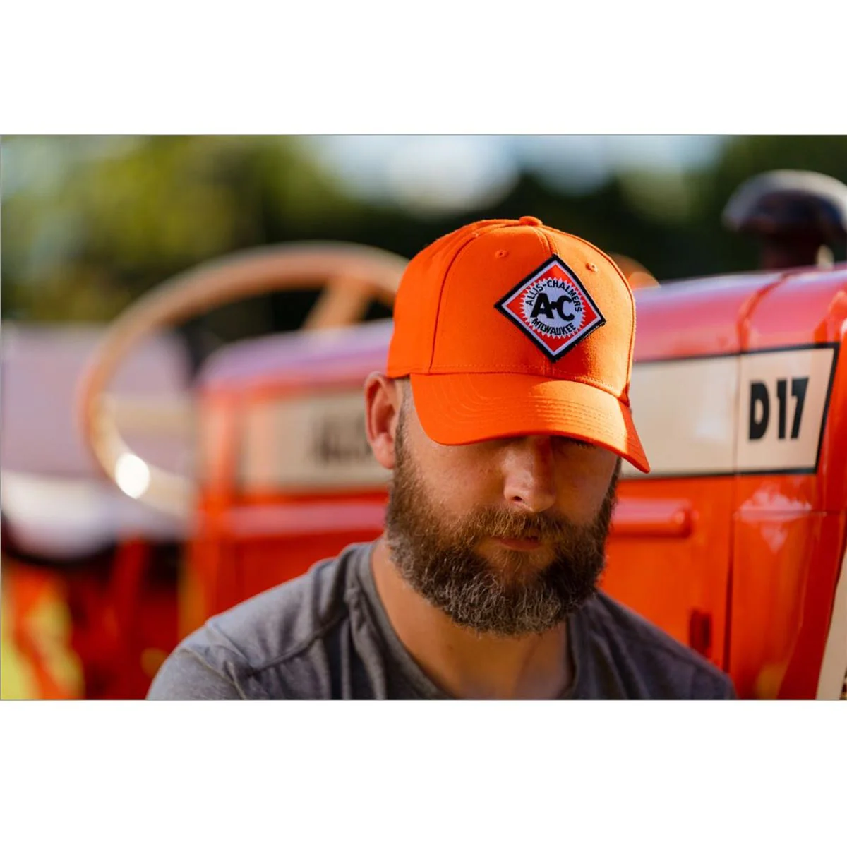 Vintage Allis Chalmers Starburst Logo Solid Orange Twill Hat - Image 4