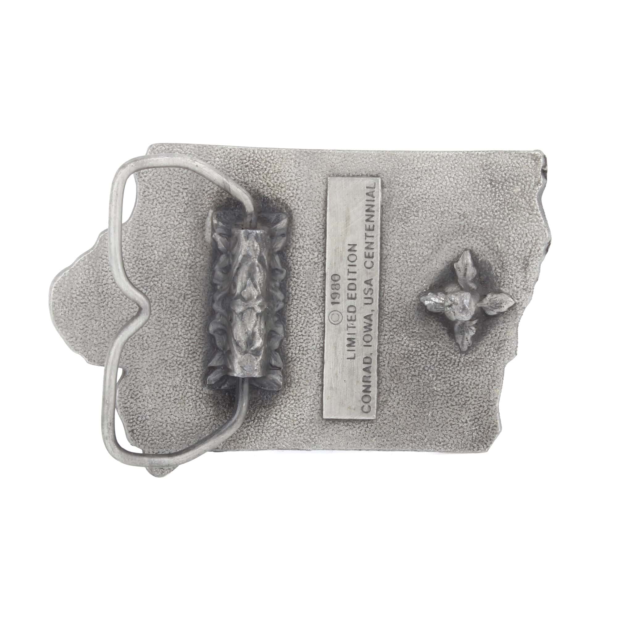 Vintage Conrad, Iowa Black Dirt Oil Capital of the World 1980 Pewter Belt Buckle - Image 2