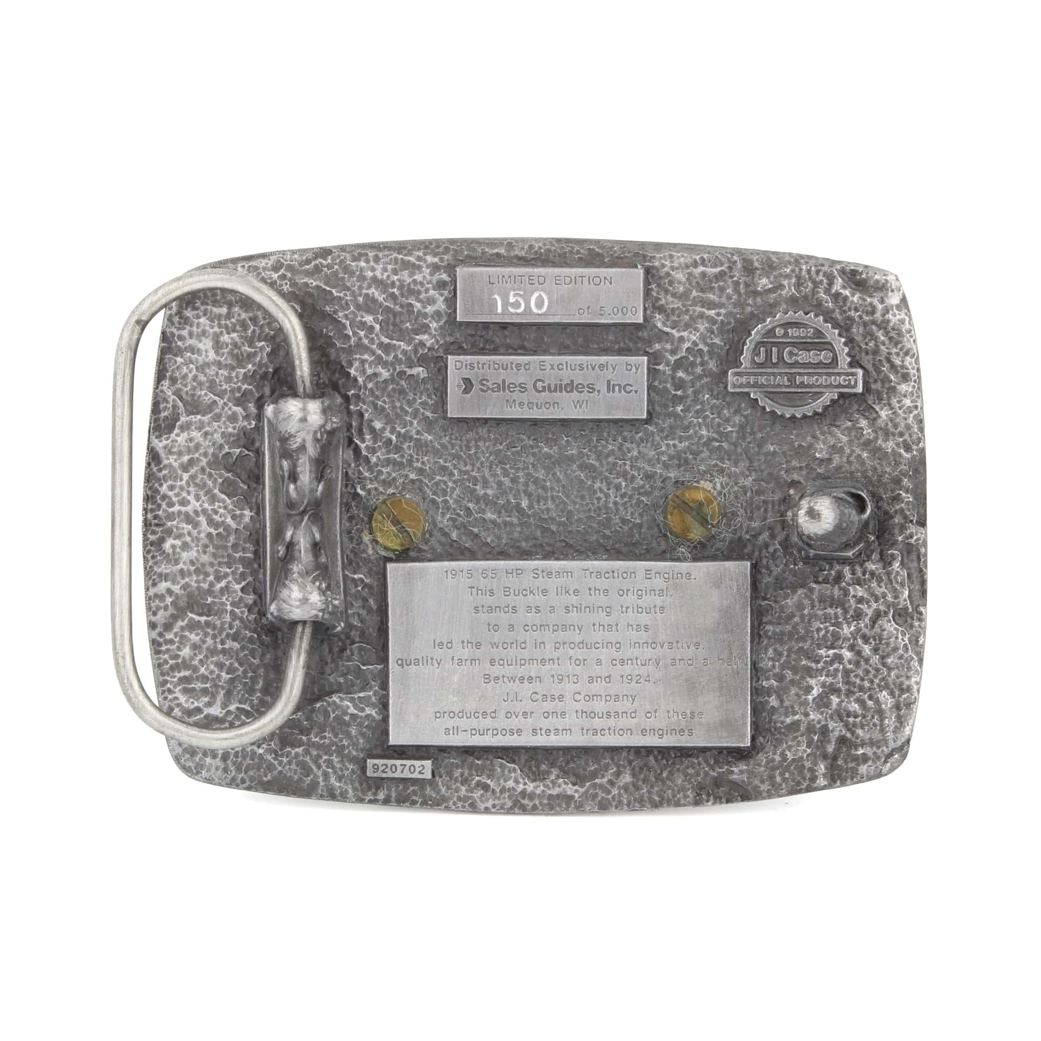 Vintage JI Case Threshing Machine Co 65 HP Steam Traction Engine Pewter & Brass Belt Buckle - Image 2