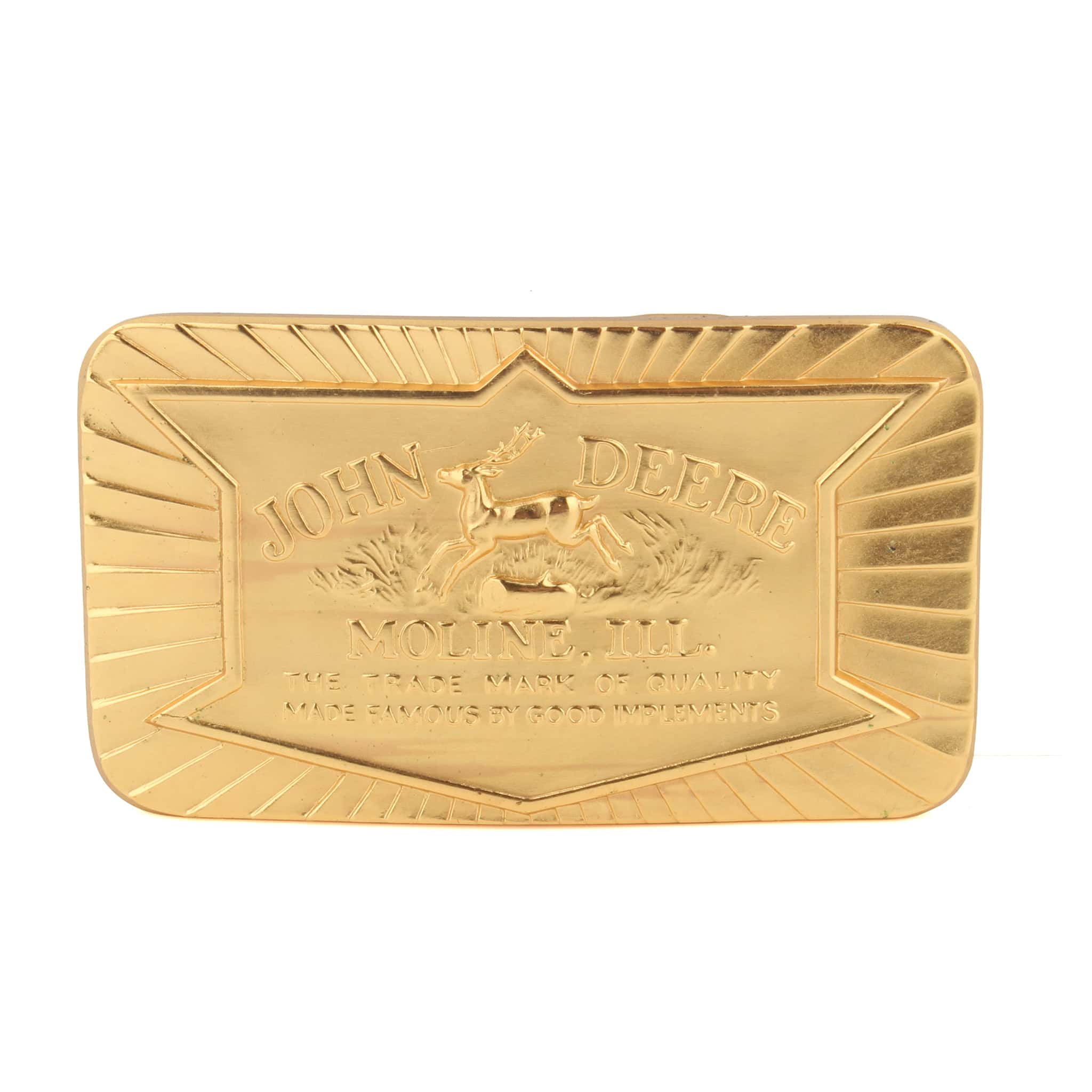 Vintage John Deere 1936 Historical Trademark Gold Plated Belt Buckle, 1984