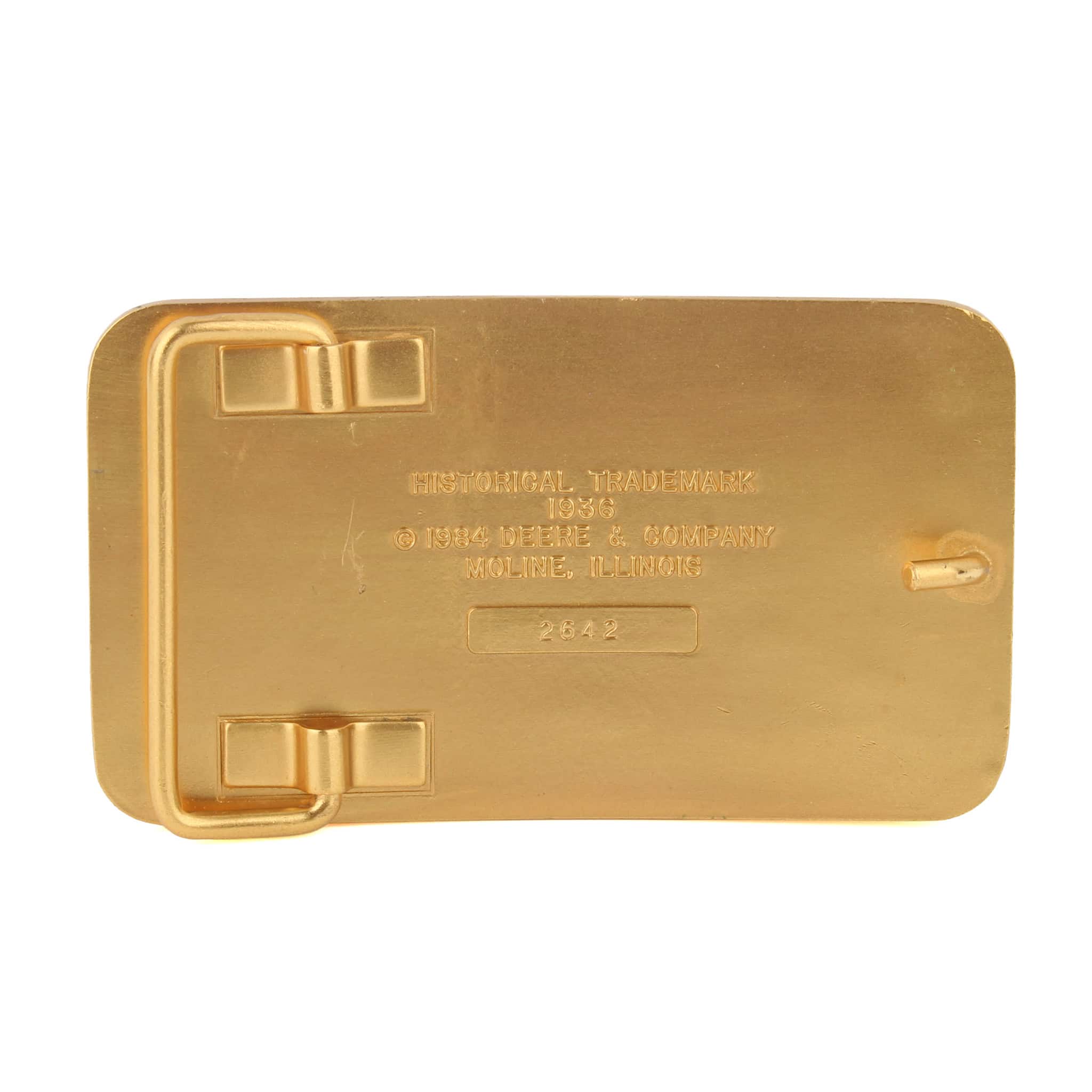 Vintage John Deere 1936 Historical Trademark Gold Plated Belt Buckle, 1984 - Image 2