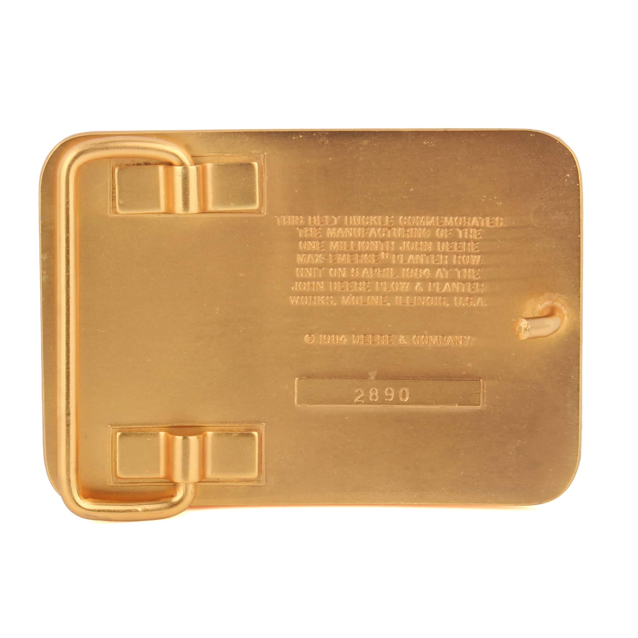 Vintage John Deere Max-Emerge 1 Million Rows Gold Plated LE Belt Buckle, 1984 - Image 2