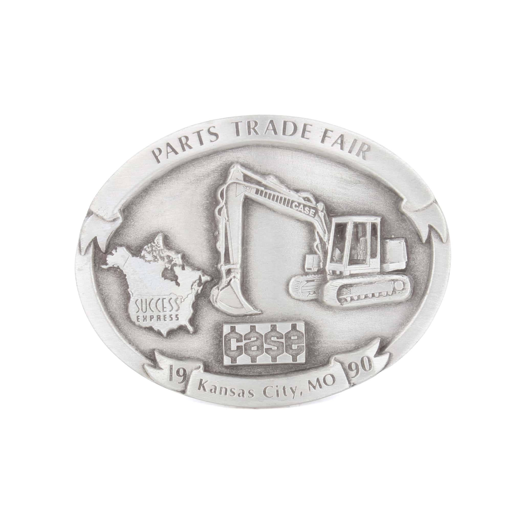 Vintage Pewter Oval Belt Buckle with Case Excavator, 1990 Parts Trade Fair by SpecCast