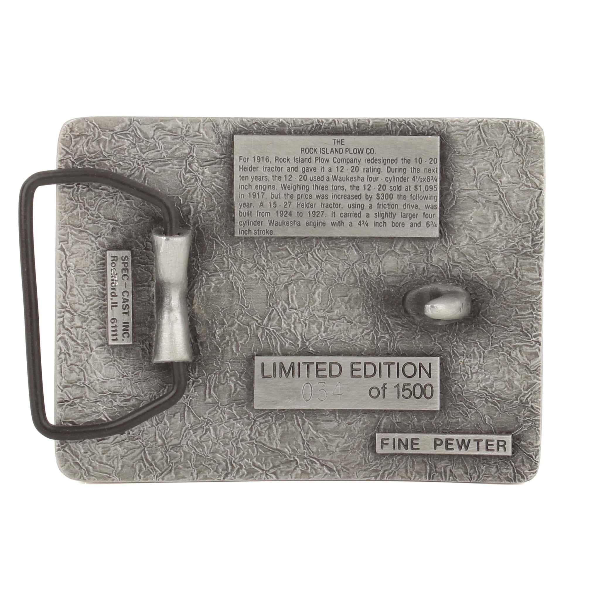 Vintage Rock Island Co Bumper Crops Heider C 12-20 Tractor LE Pewter Belt Buckle by SpecCast - Image 2