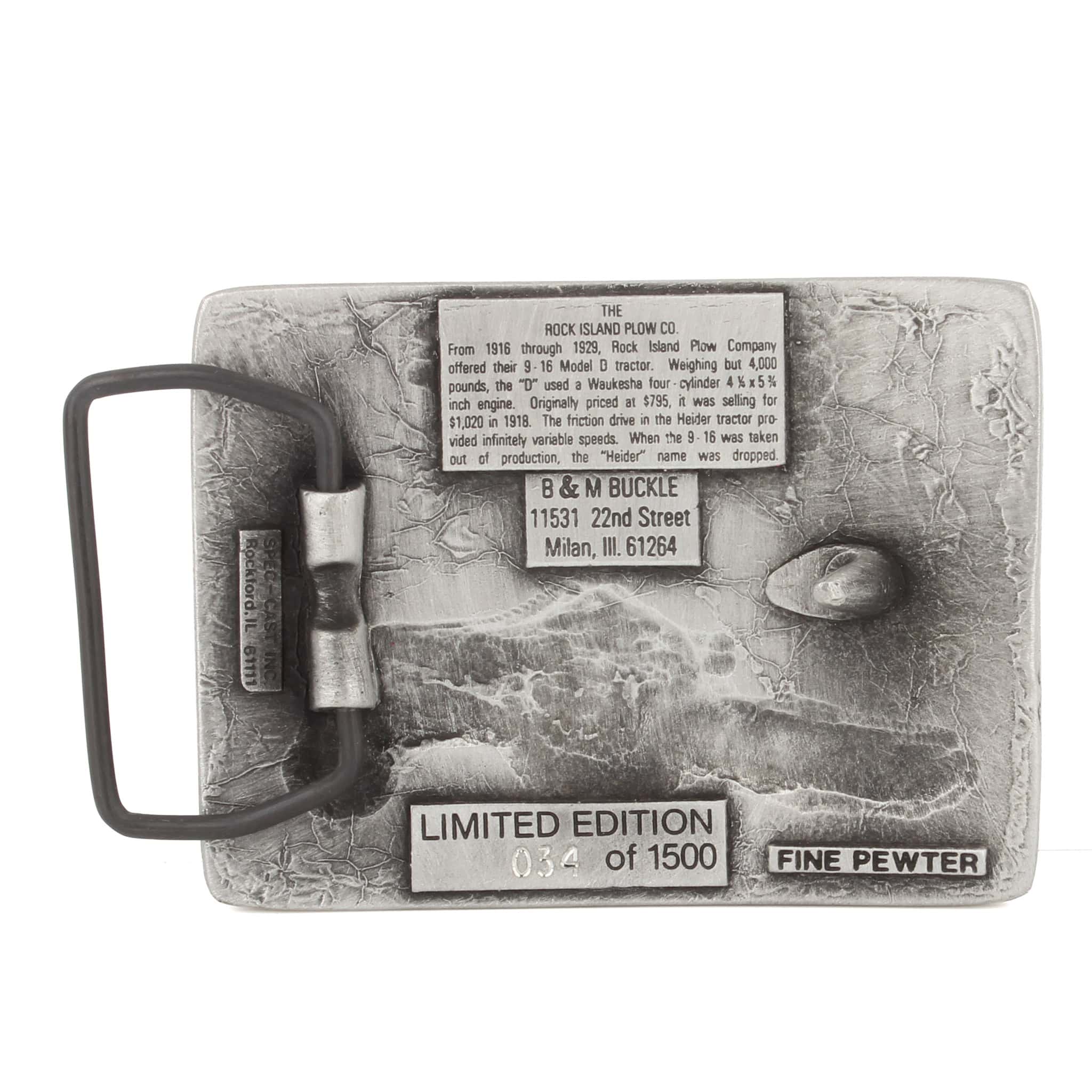 Vintage Rock Island Plow Co Heider D 9-16 Tractor LE Pewter Belt Buckle by SpecCast - Image 2