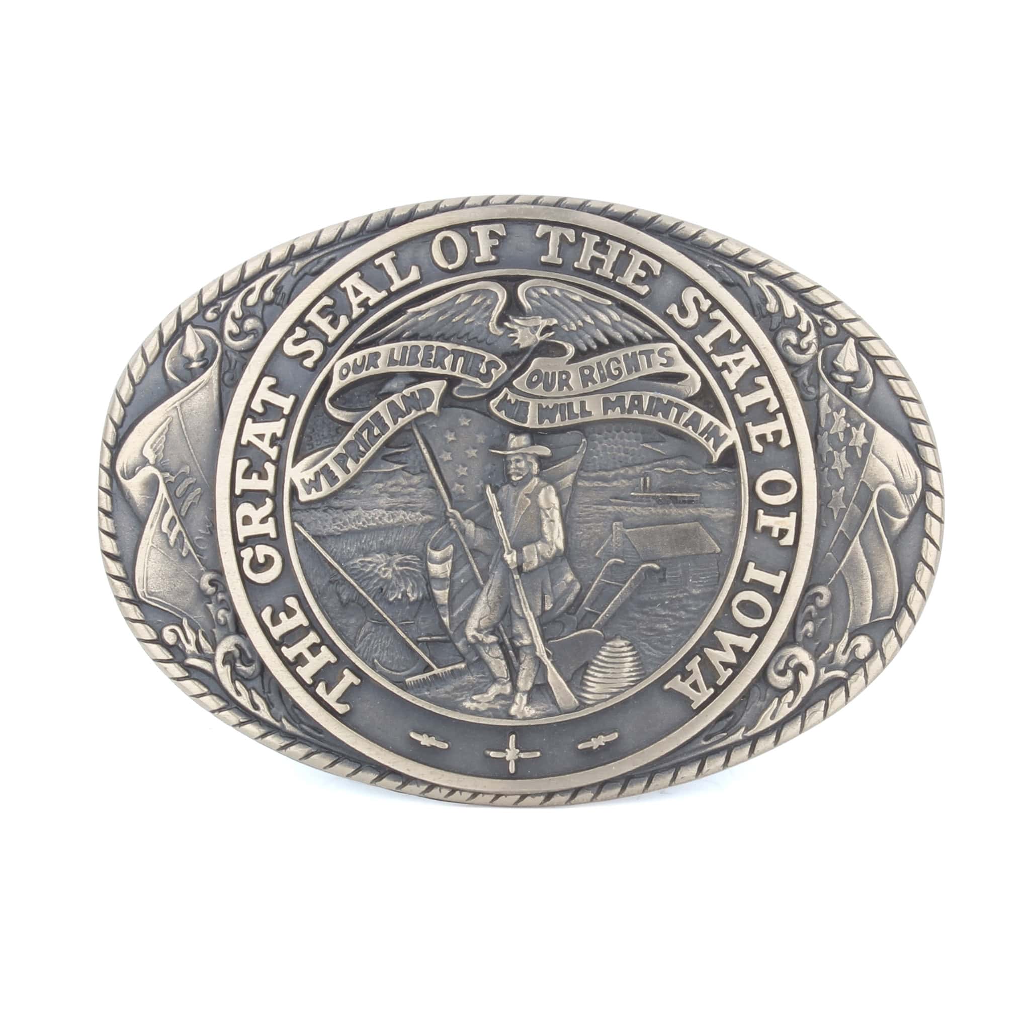 Vintage Tony Lama Great State Seal of Iowa First Edition Brass Belt Buckle