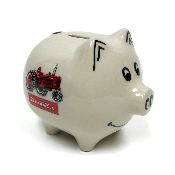 White Stoneware IH Farmall Pig Savings Bank - Image 2